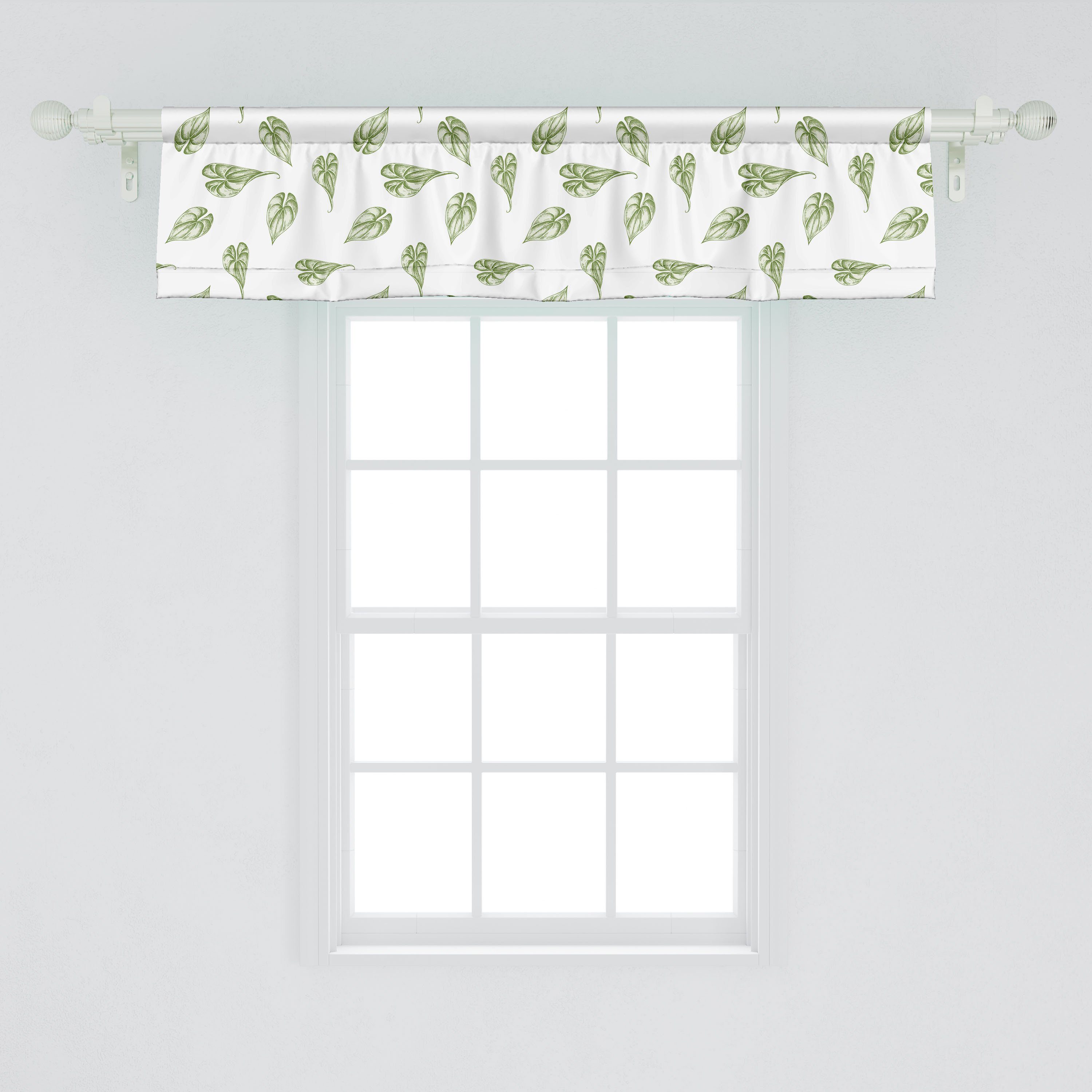 Küche Philodendron Vorhang mit Volant Dekor Abakuhaus, Bild Scheibengardine Stangentasche, Microfaser, für Blätter Botanisch Schlafzimmer