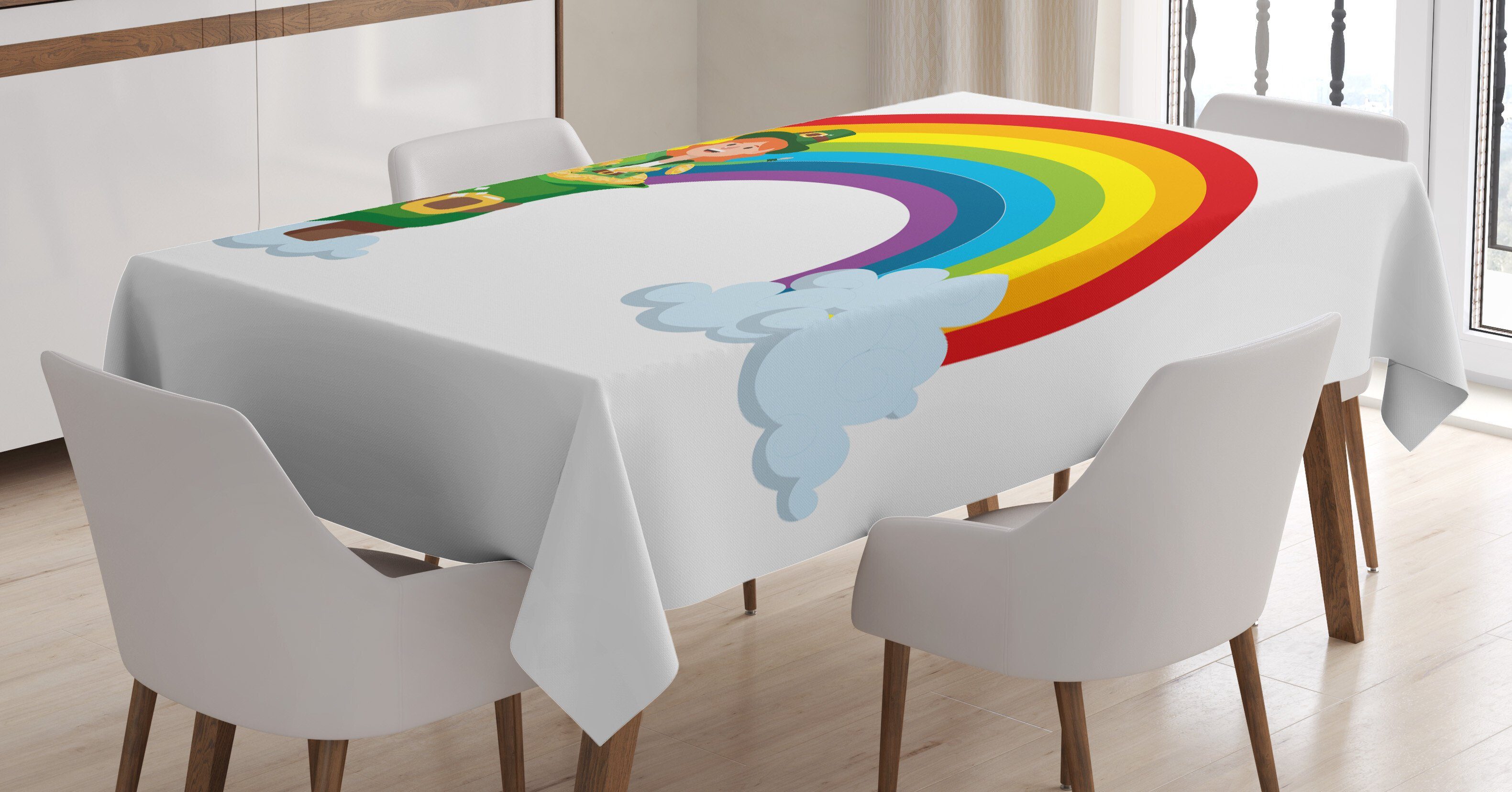 Abakuhaus Tischdecke Farbfest Waschbar Für den Außen Bereich geeignet Klare Farben, Kobold Große Regenbogen Lucky Irish
