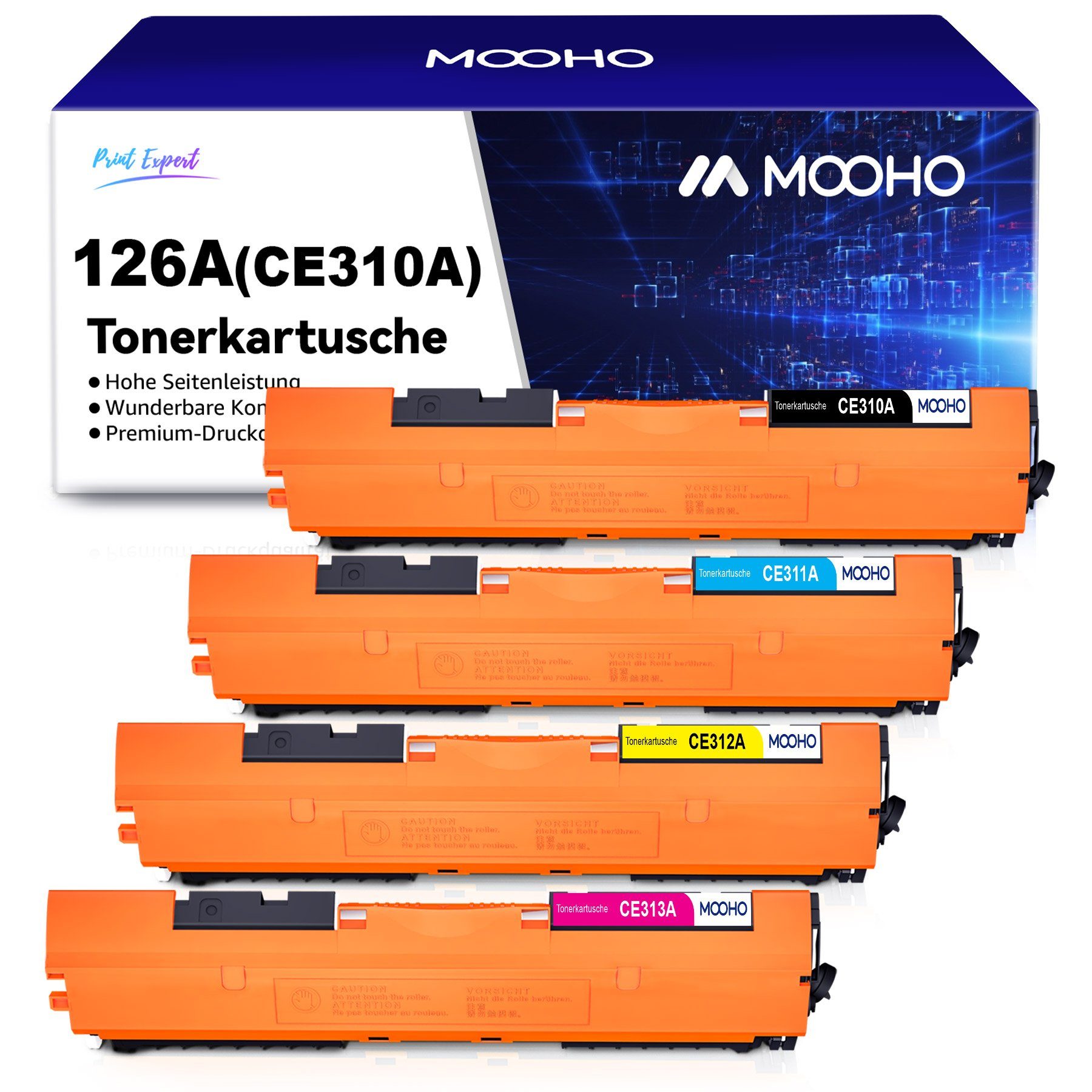 MOOHO Tonerkartusche 4er für HP 126 A CE310A MFP M177fw TopShot Laserjet CP1050, (CE310A CE311A CE312A CE313A)
