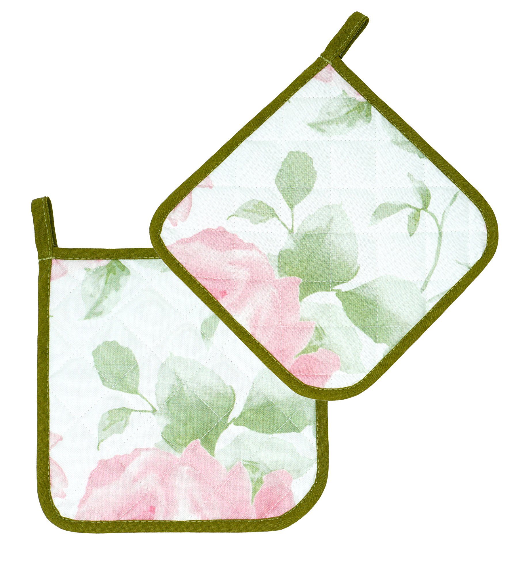 Lashuma Topflappen Rose, (Set, 2-tlg), Pfannen Untersetzer 20x20 cm, Topfhalter mit Motiv