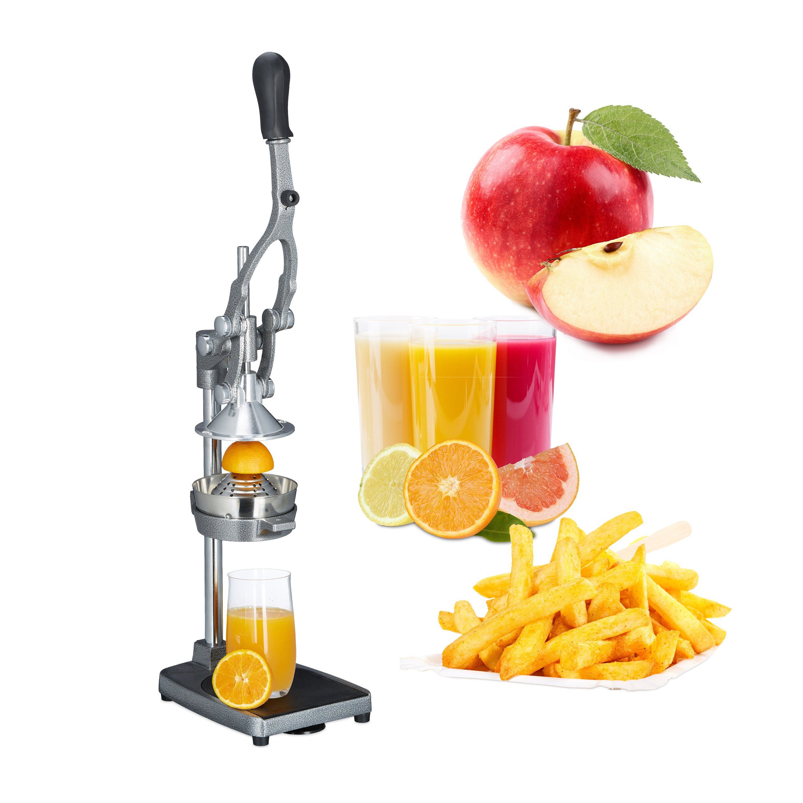 relaxdays 2in1 Zitruspresse Saftpresse manuell mit Schneide-Aufsatz