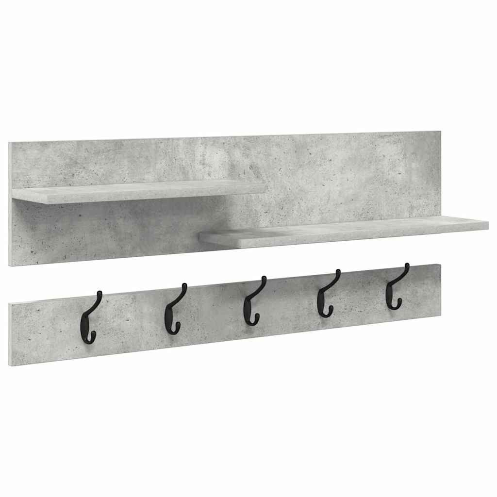 furnicato Garderobenständer Wandgarderobe mit 2 Regalen 90 x 15 x 36 cm Beton Grau, Garderobenständer mit 2 Regalen und Haken für deinen Flurbereich