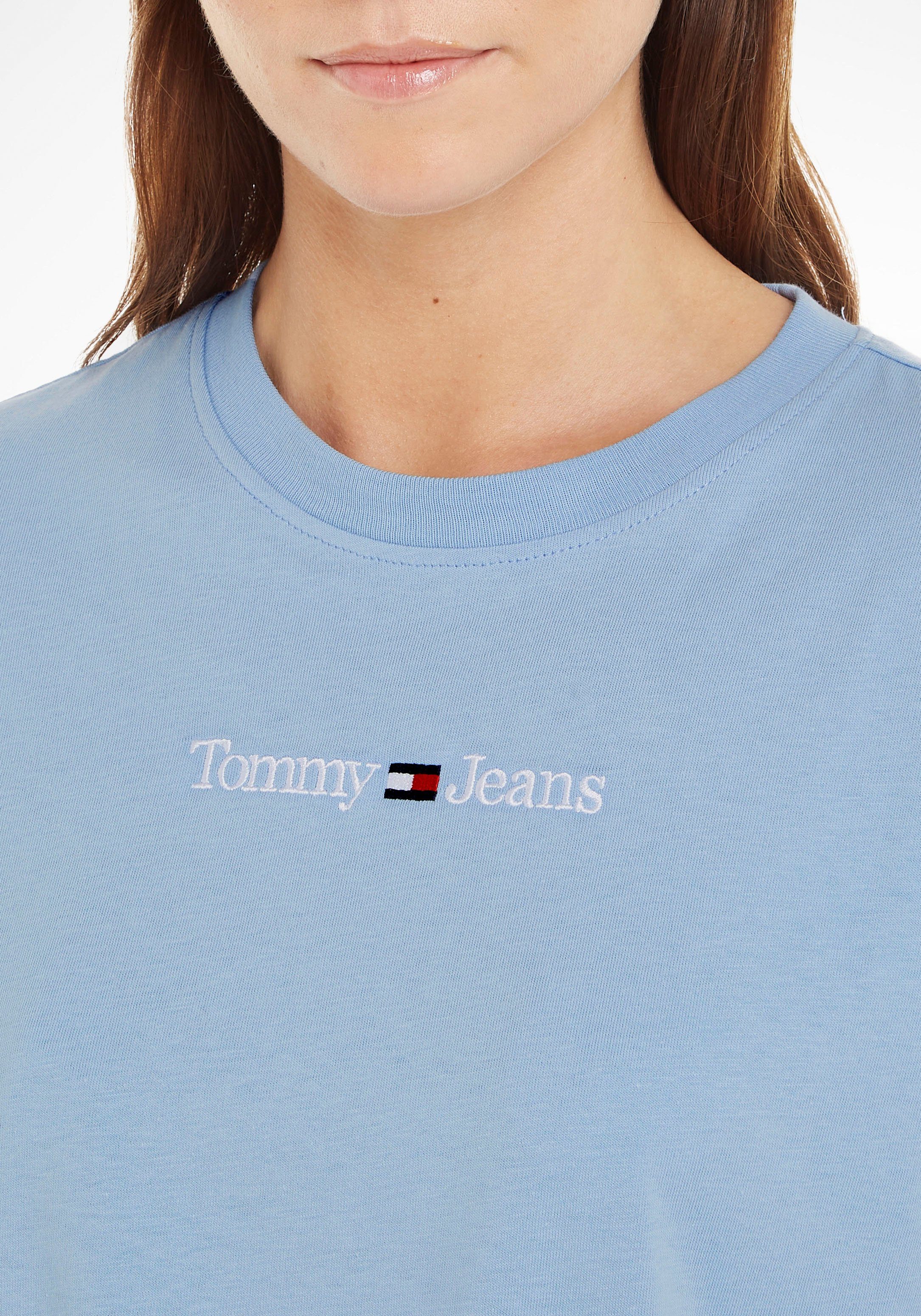 LINEAR Kurzarmshirt Logoschriftzug Jeans TJW Tommy TEE CLS Linear Tommy mit Pearly-Blue Jeans SERIF