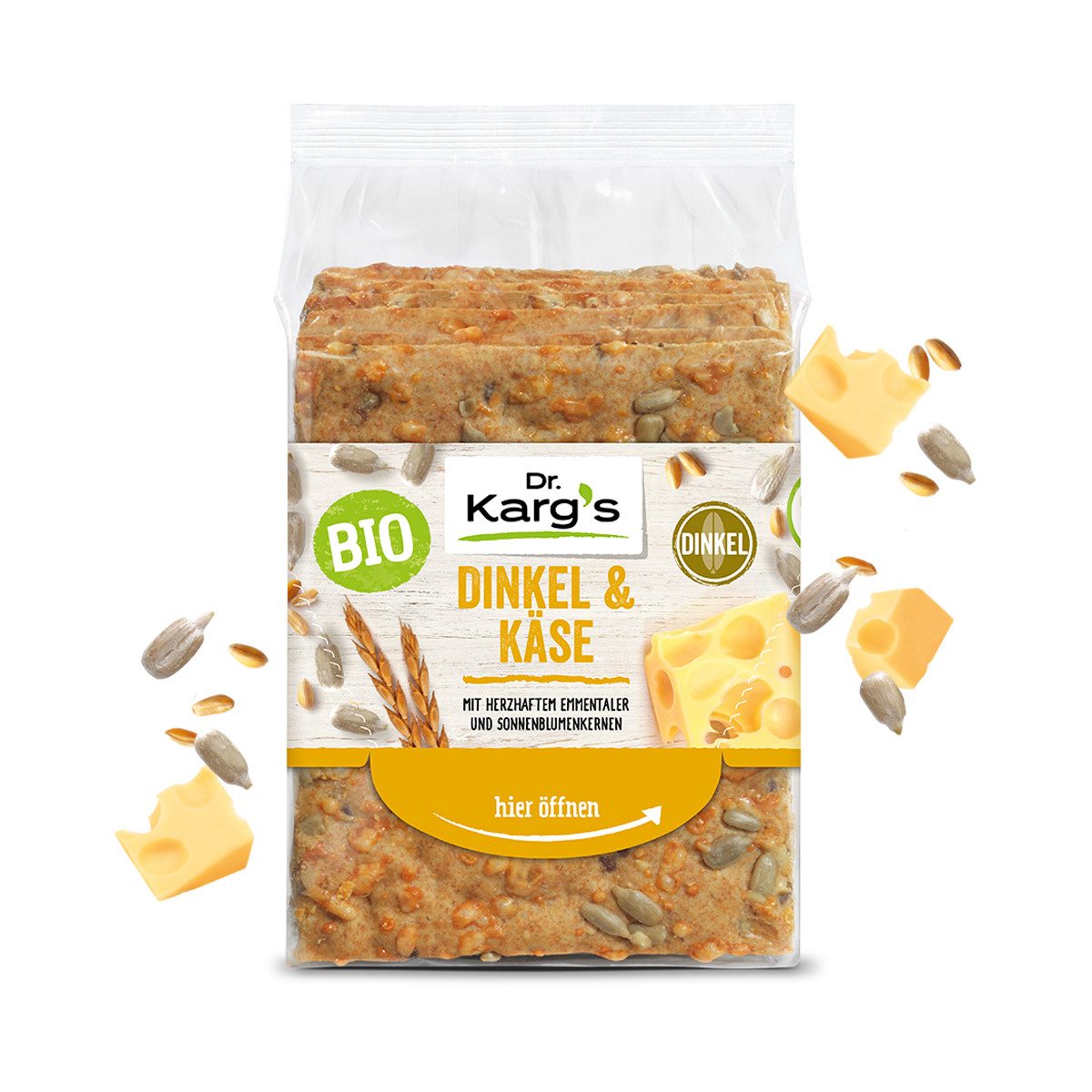 Dr. Kargs Brot, Kargs Bio Knäckebrot Dinkel und Käse würzig vegetarisch 200g