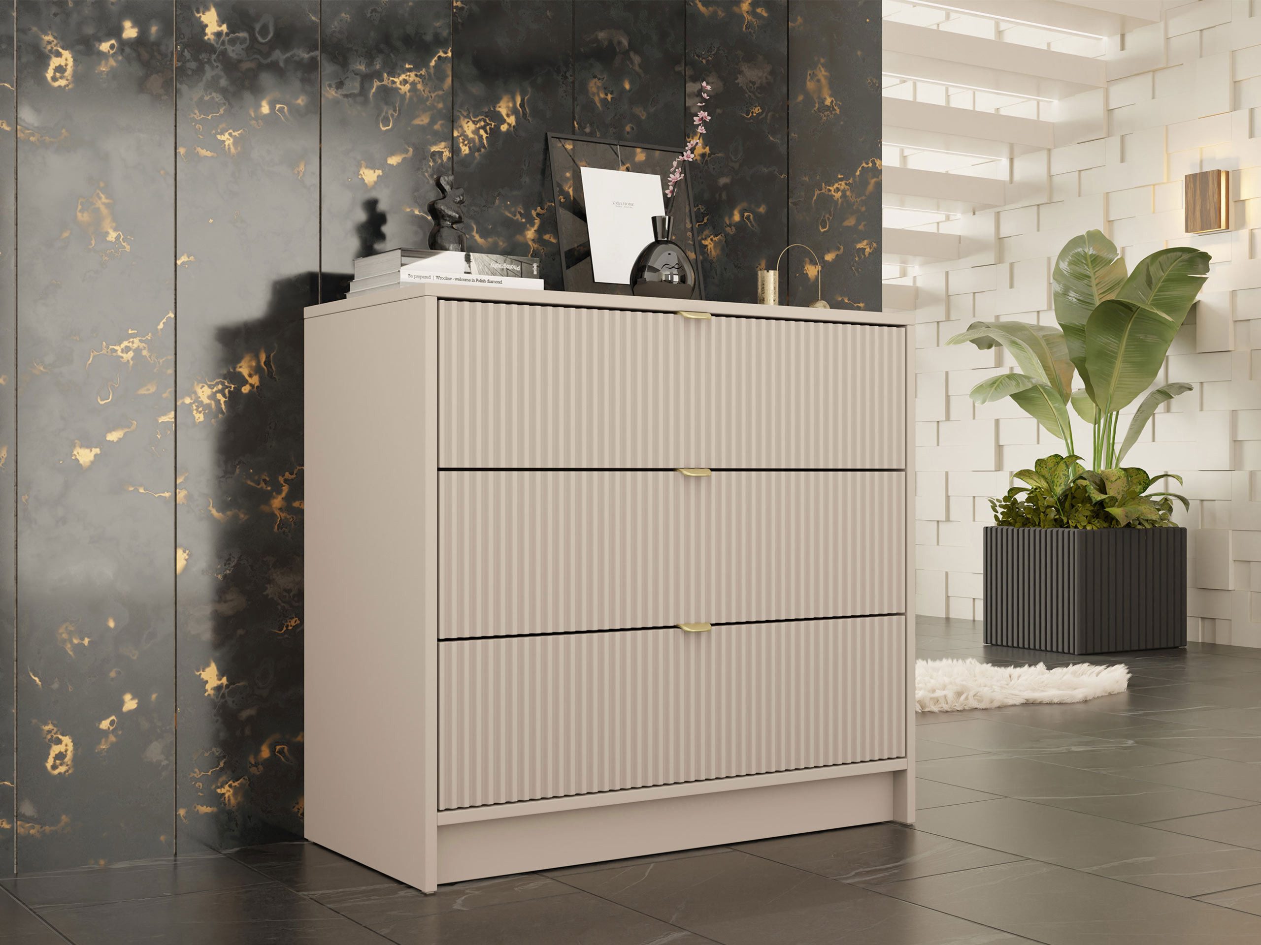 MIRJAN24 Kommode Tireno 3SZ (mit drei Schubladen), Aluminiumgriff in der Farbe Gold – Bild 3 von 5