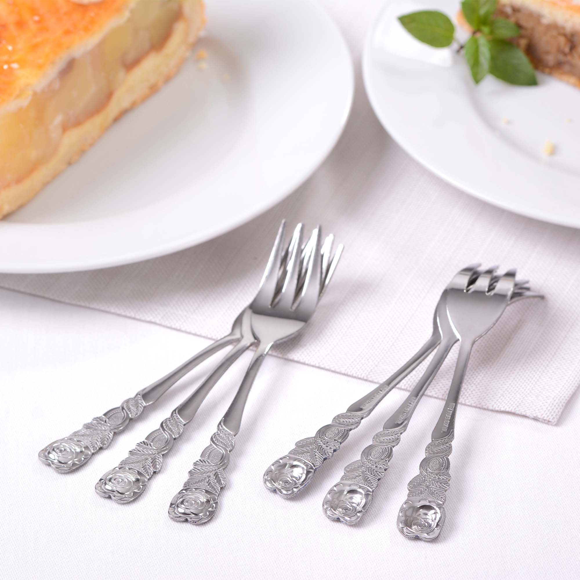 GRÄWE Kuchengabel GRÄWE Kuchengabeln 6 Stück, Edelstahl, Serie Rosendekor