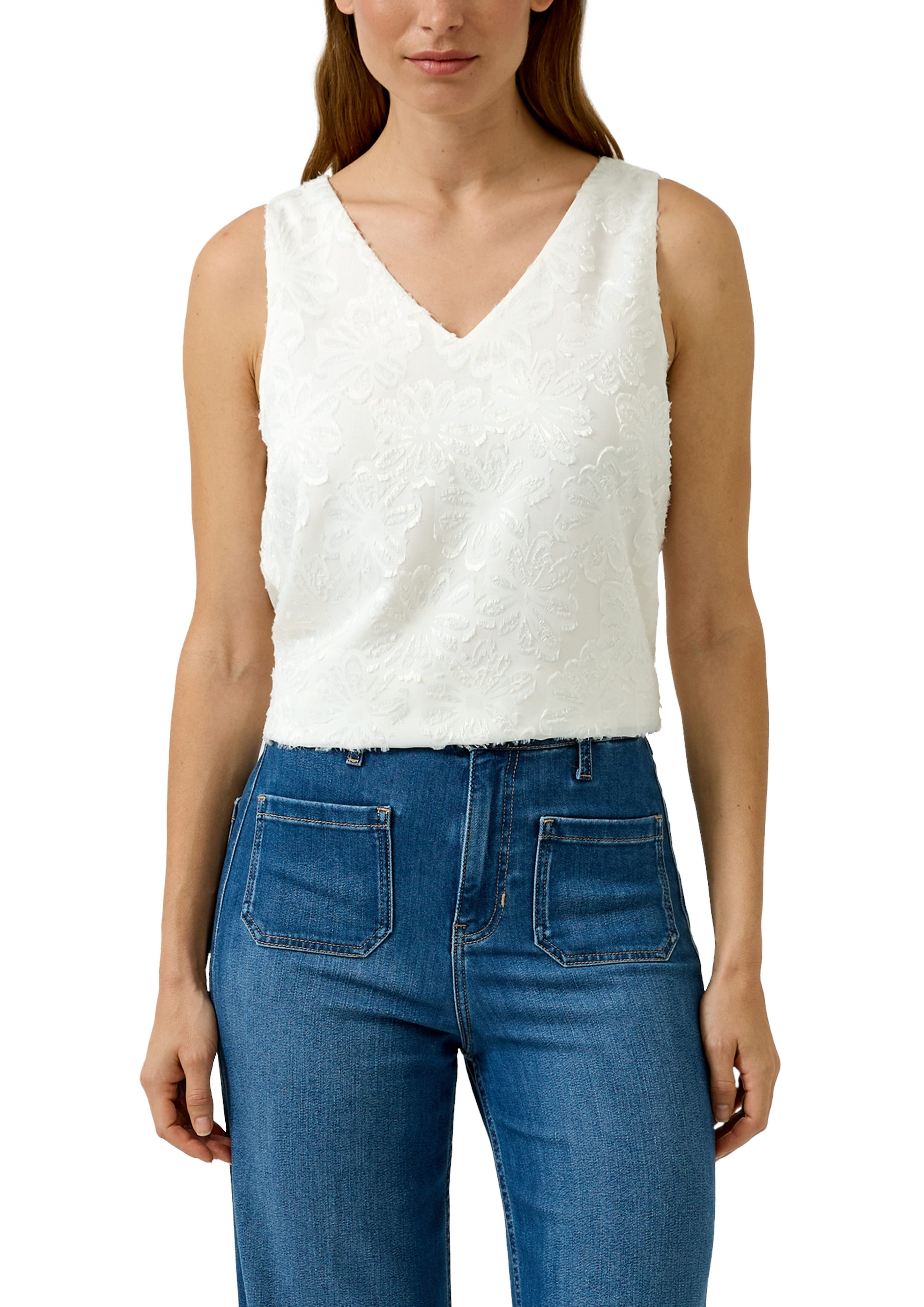 s.Oliver BLACK LABEL Blusentop mit floralem Muster und V-Aussschnitt