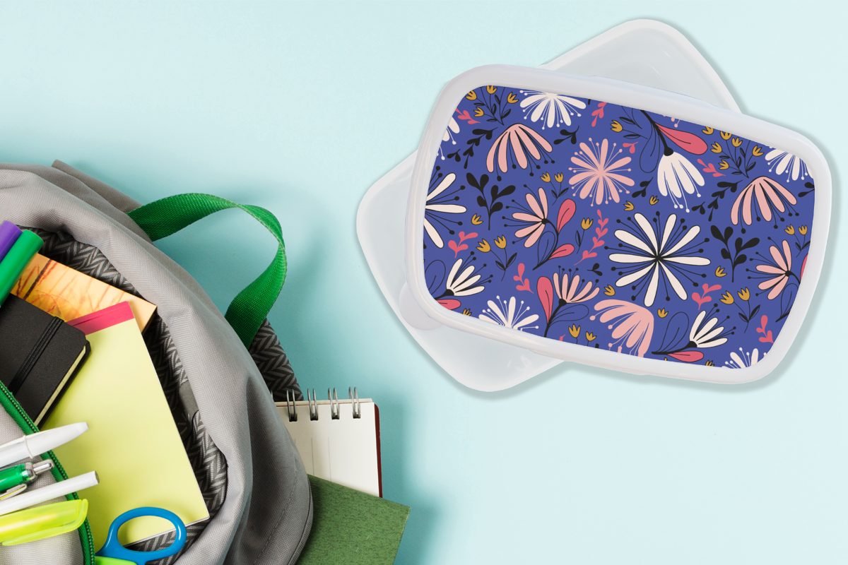 Jungs - Blumen, MuchoWow für Mädchen Brotbox Abstrakt Kunststoff, für Muster und und - Brotdose, (2-tlg), Erwachsene, Kinder Lunchbox weiß