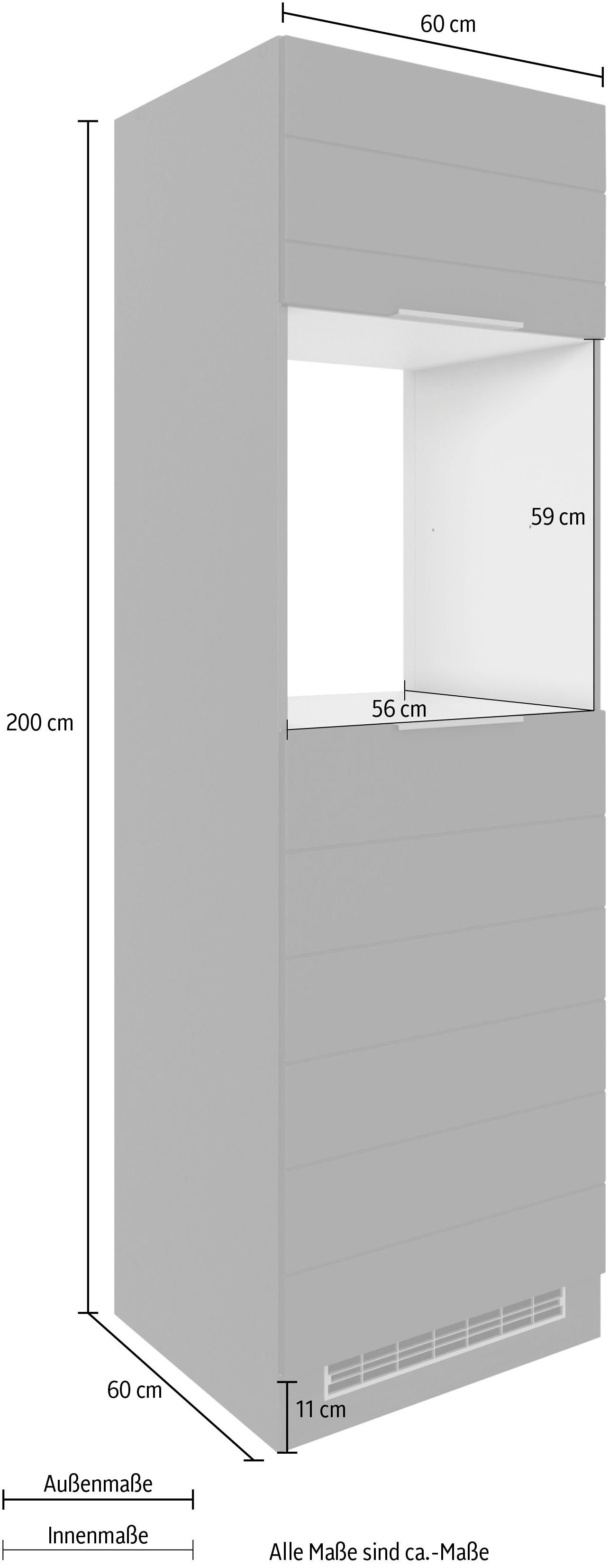 HELD MÖBEL hochwertige mit 60 wotaneiche Matt/wotaneiche breit, MDF-Fronten weiß Luhe Backofen/Kühlumbauschrank Lisene | waagerechter cm