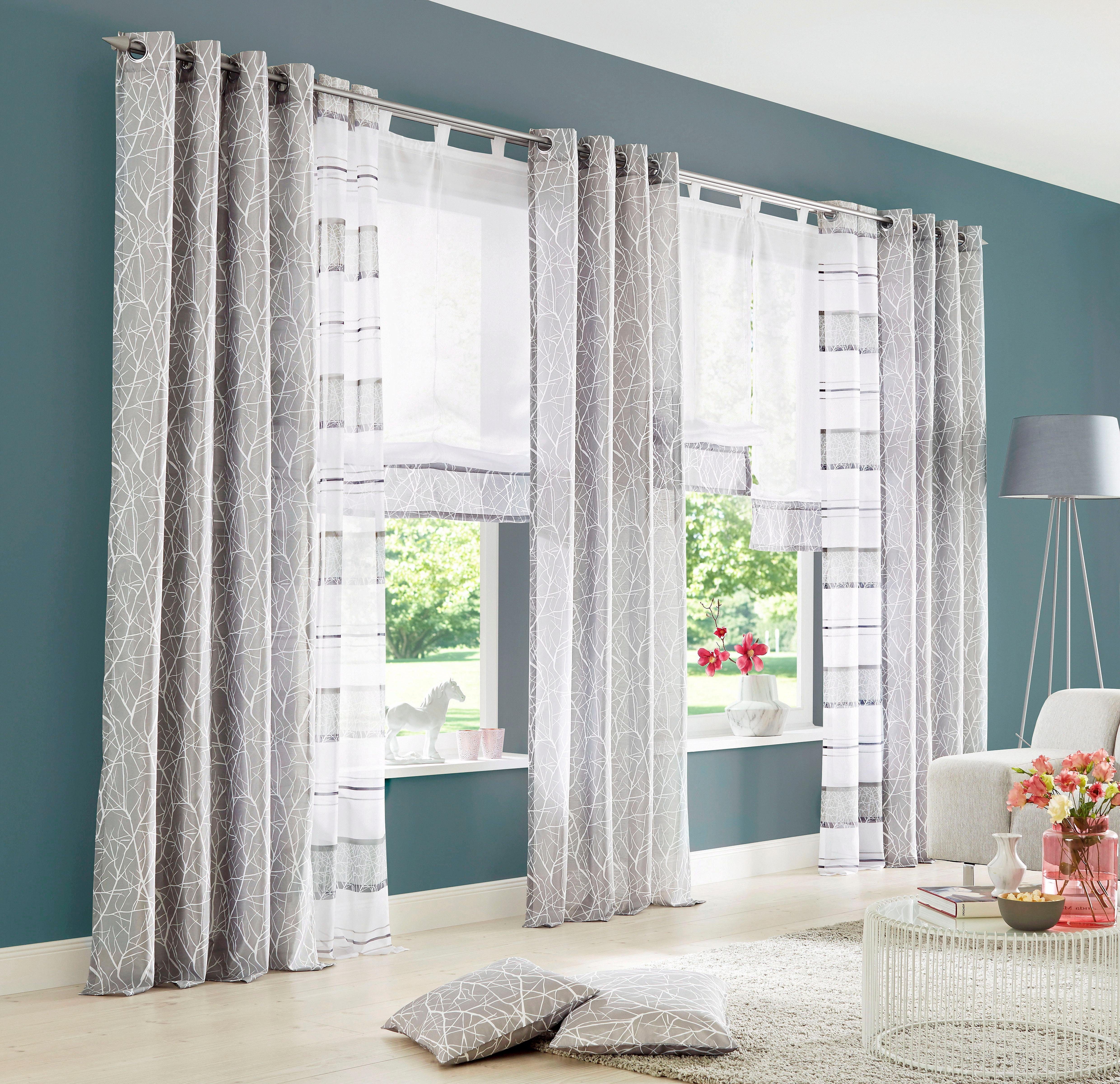 Voile, Polyester home, Raffrollo Camposa, grau my Schlaufen, mit Transparent,