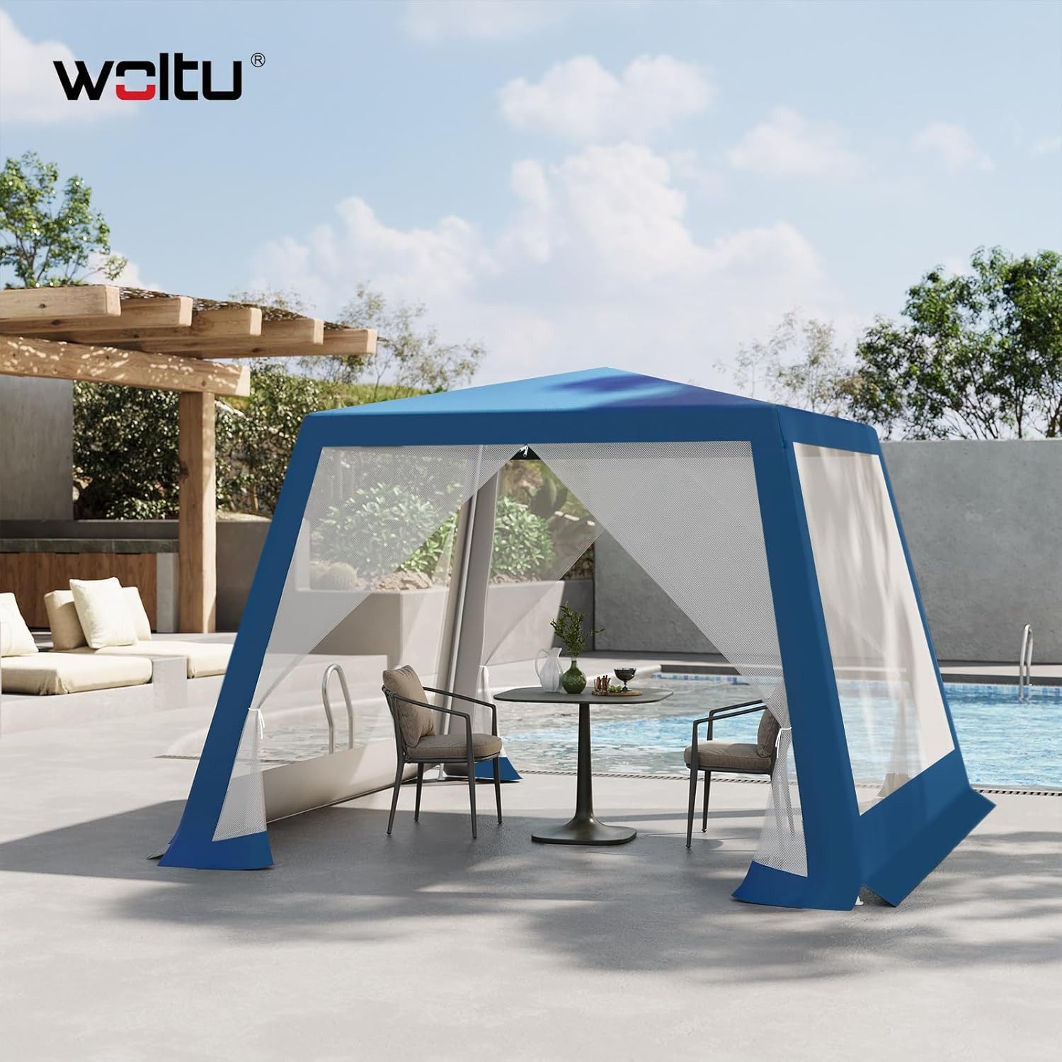 Woltu Pavillon, mit 4 Seitenteilen, 3x3 m, mit Seitenwänden Moskitonetz günstig online kaufen