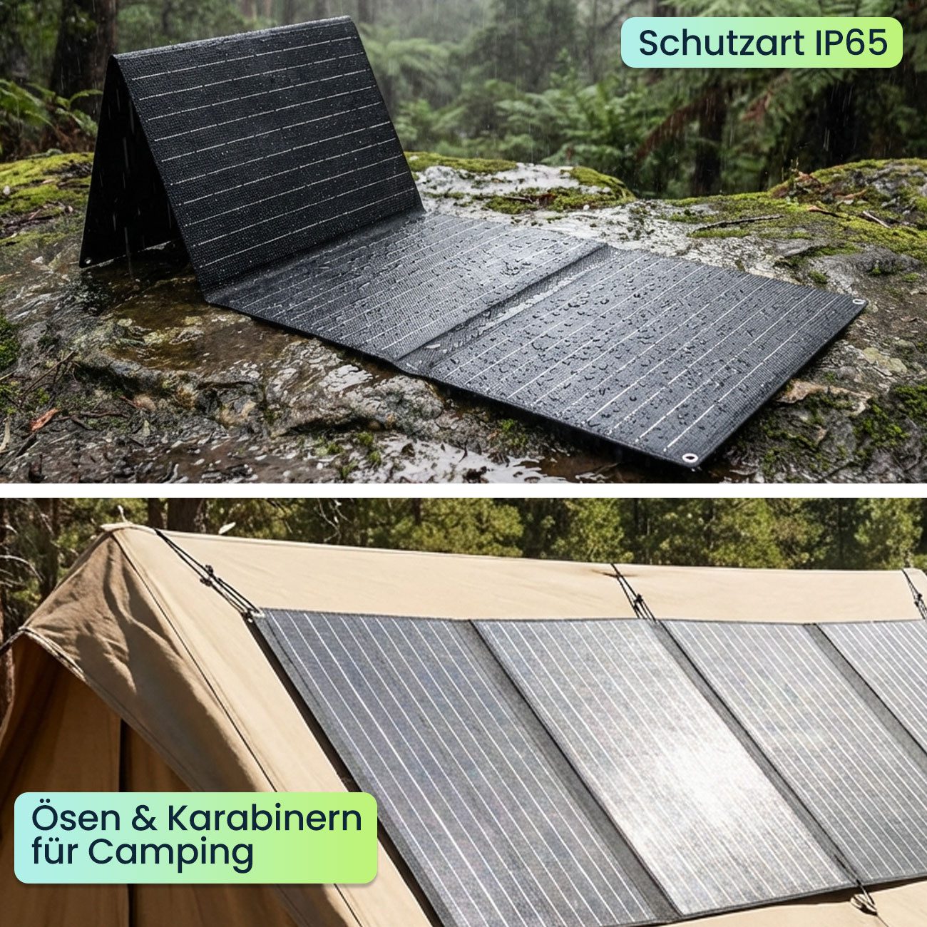shop'n smile ideoon Mobiles Powerstation Set 88,8Wh mit faltbarem 40W Solarpanel & 230V Powerstation (Solar Input: 15 - 24 V, max. 1,2 A, 28,8 W V), 40W Solarpanel IP65, 230V, PD 65W & LED-Leuchte