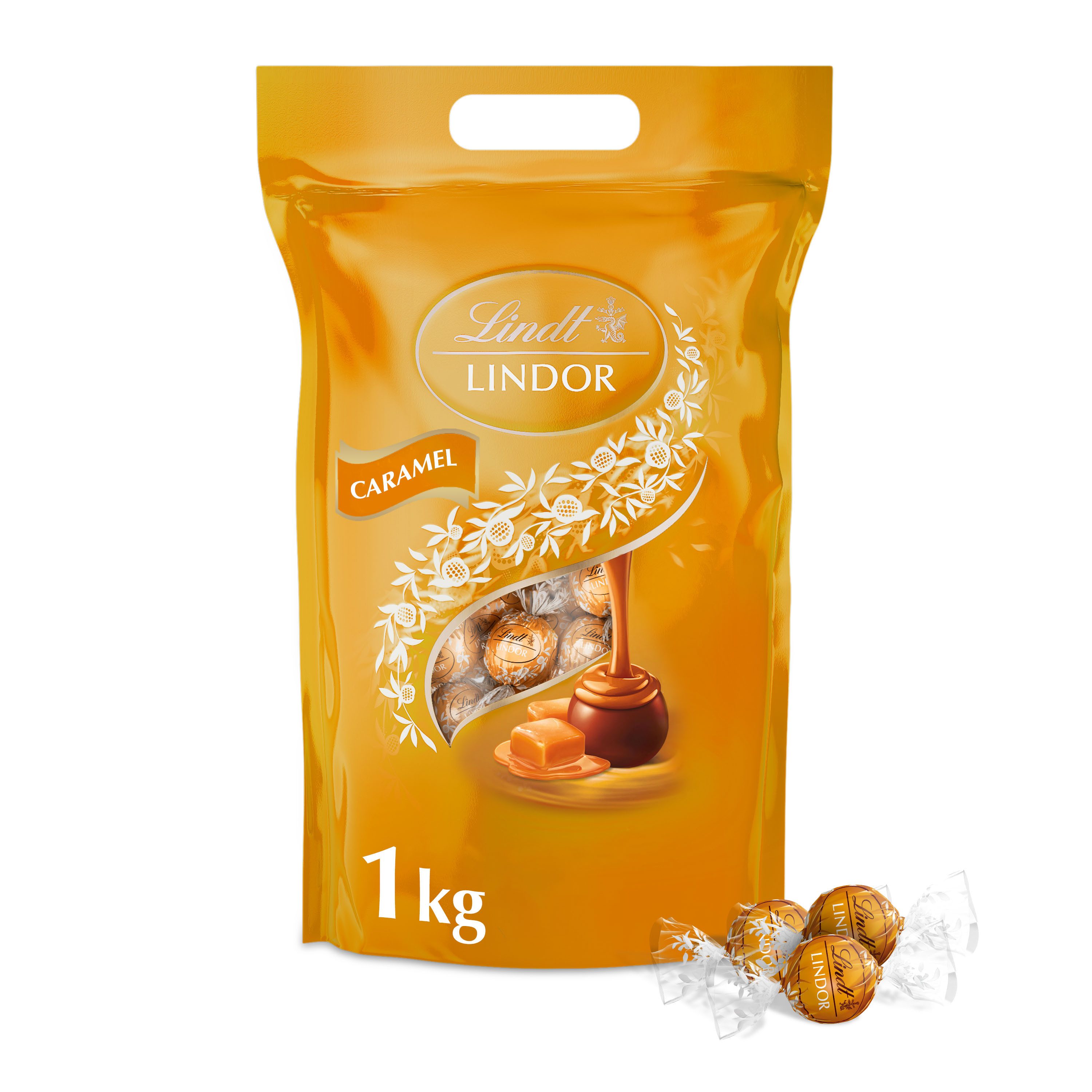 Lindt LINDOR Schokolade Lindt 1kg LINDOR Kugeln Caramel Beutel Schokolade Pralinen Karamell