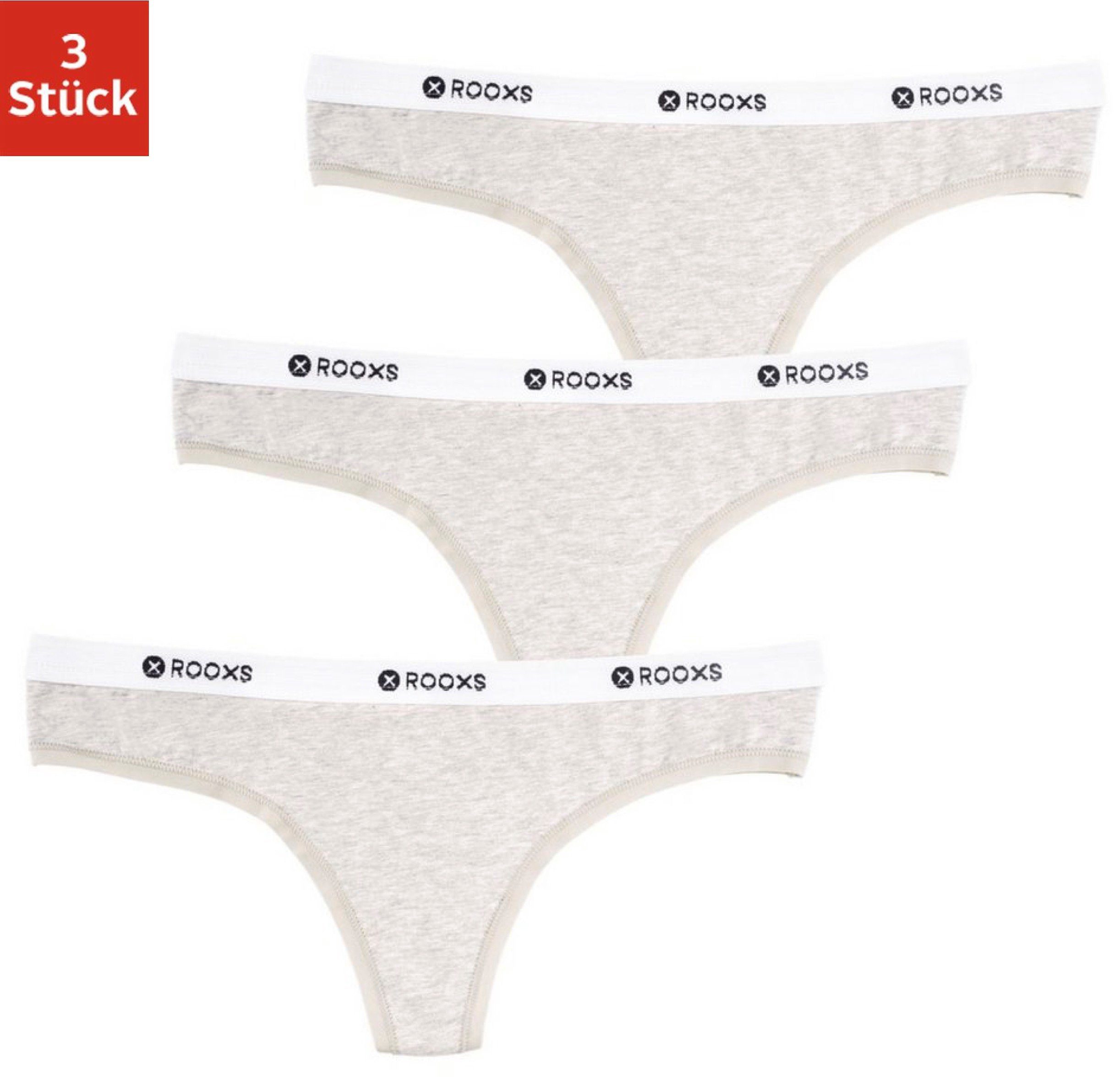 ROOXS Tanga Unterwäsche Damen String Unterhosen (3-St) Baumwolle Tanga Grau