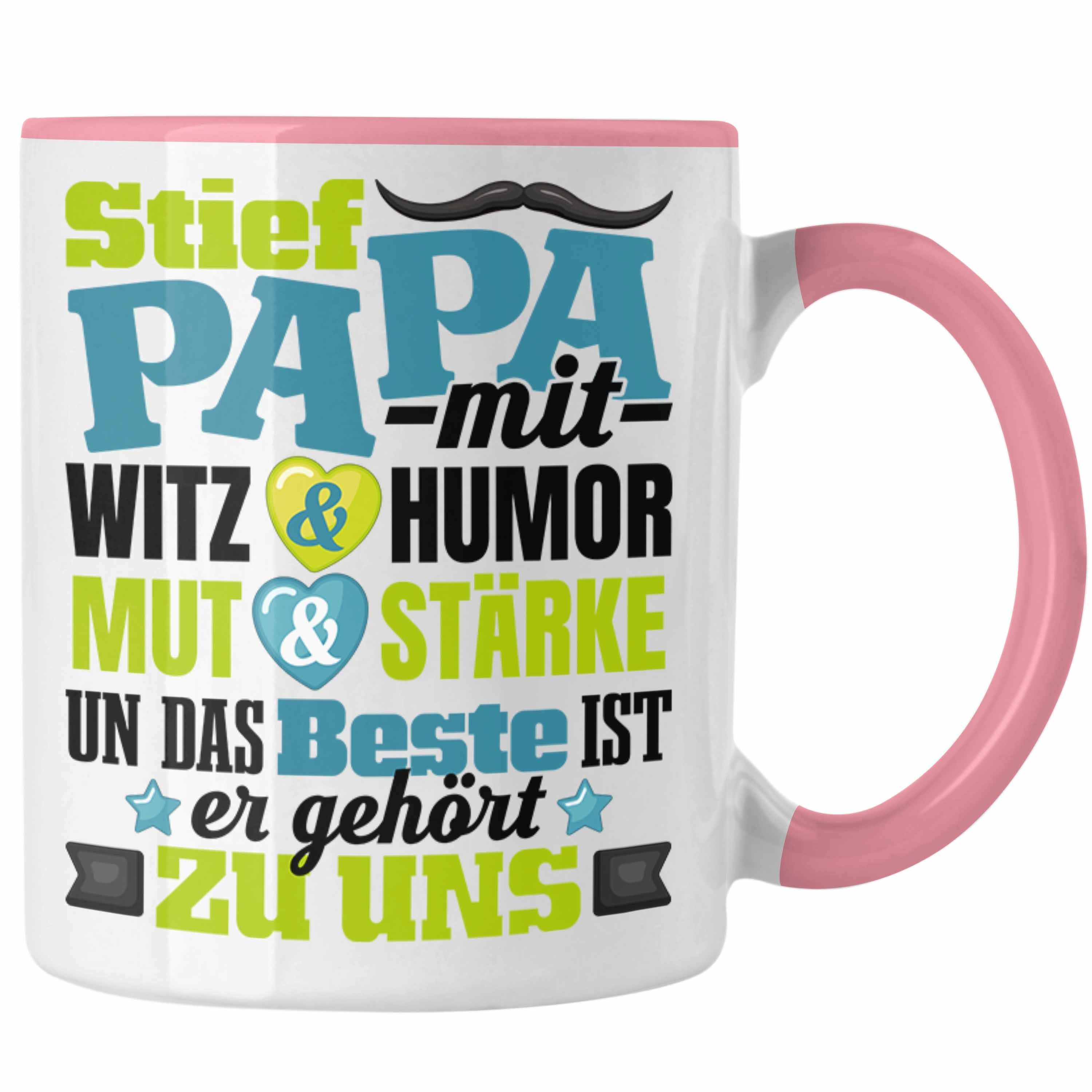 Trendation Tasse Bonus Papa Tasse Geschenk für Stiefvater Stiefpapa Geschenkidee Vatert Rosa