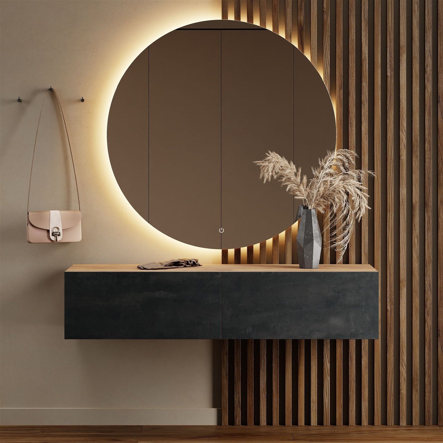 Planetmöbel Garderobenschrank Kompaktgarderobe Wandschrank 140 cm (schmaler Flurschrank mit Stauraum, 1-St., Flurgarderobe mit Soft-Open Funktion) Flurkommode vielseitig kombinierbar