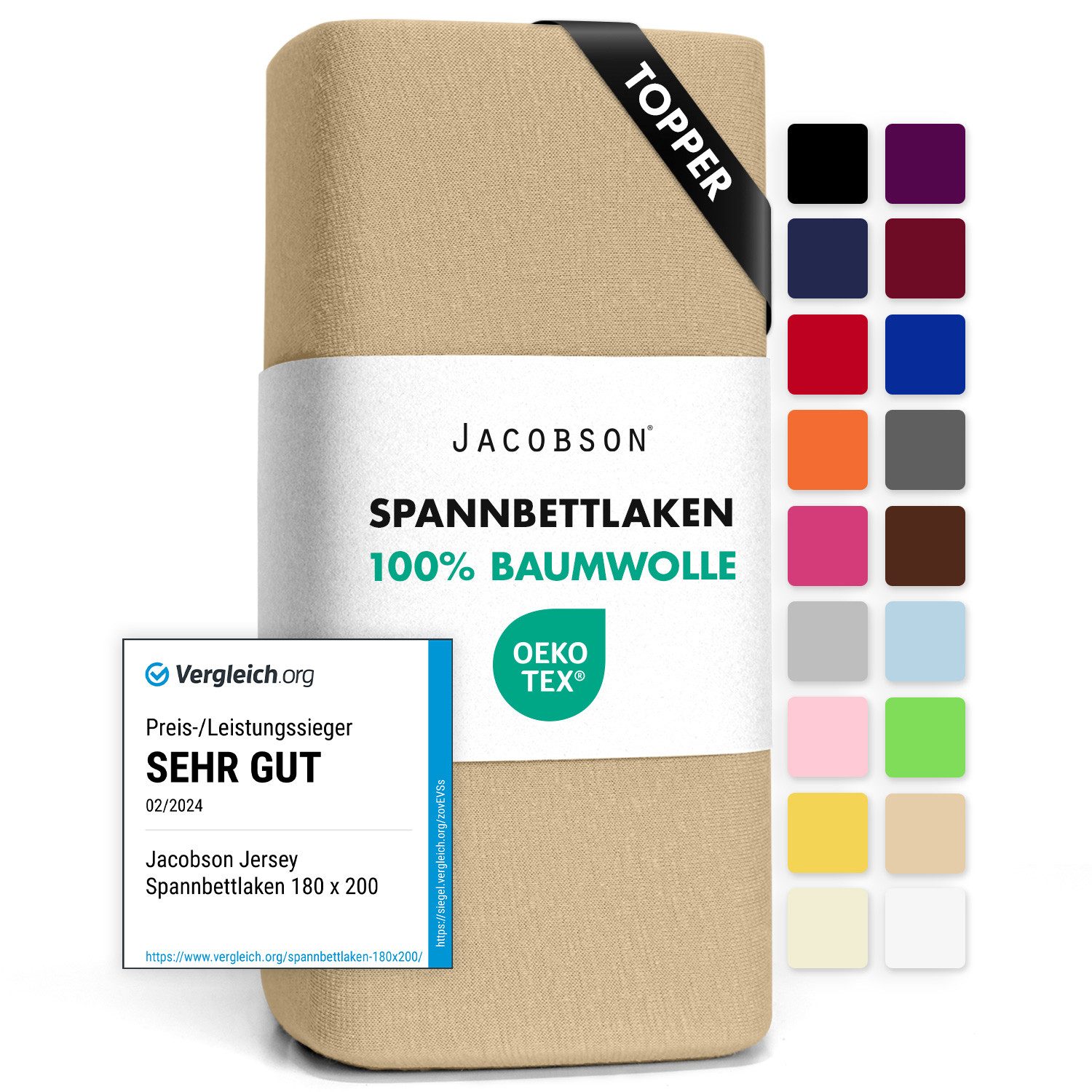 Jacobson Spannbettlaken TOPPER aus 100% Baumwolle, Jersey Bettlaken 160 g/m günstig online kaufen