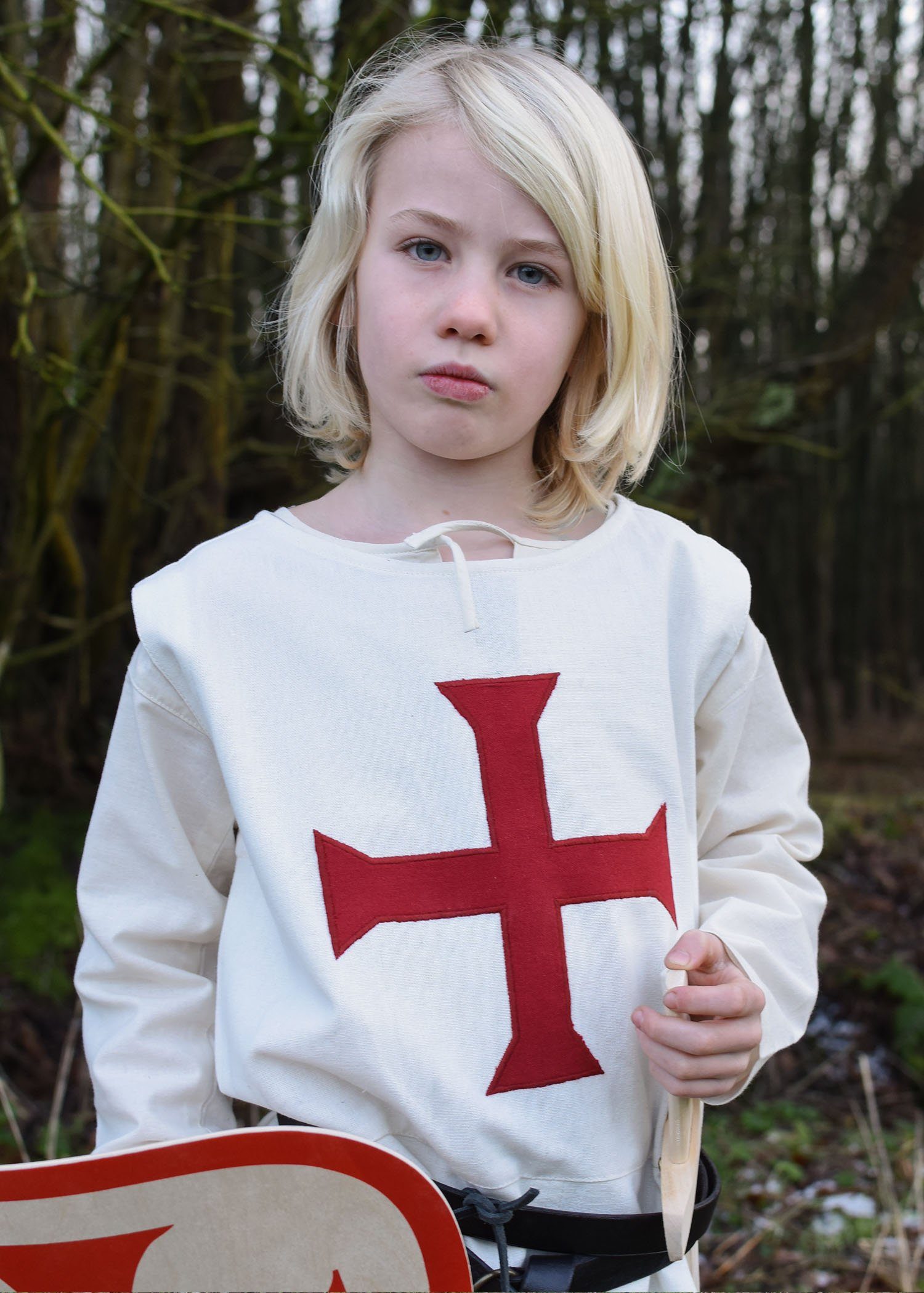 Battle Merchant Ritter-Kostüm Kinder-Wappenrock Alexander, Templer, natur/rot