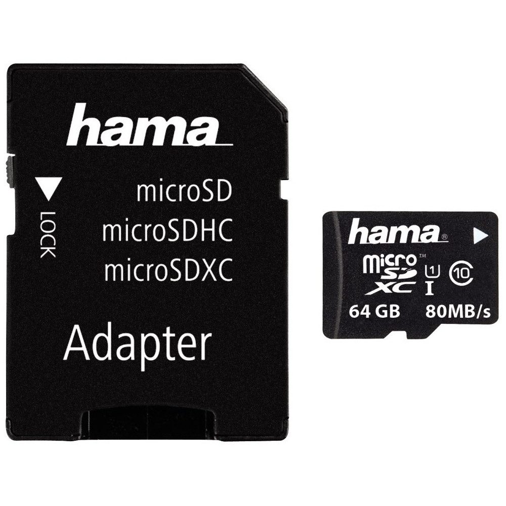 Hama Hama microSDXC 64GB Class 10 + Adapter Micro SD-Karte (Adapter inklusive)