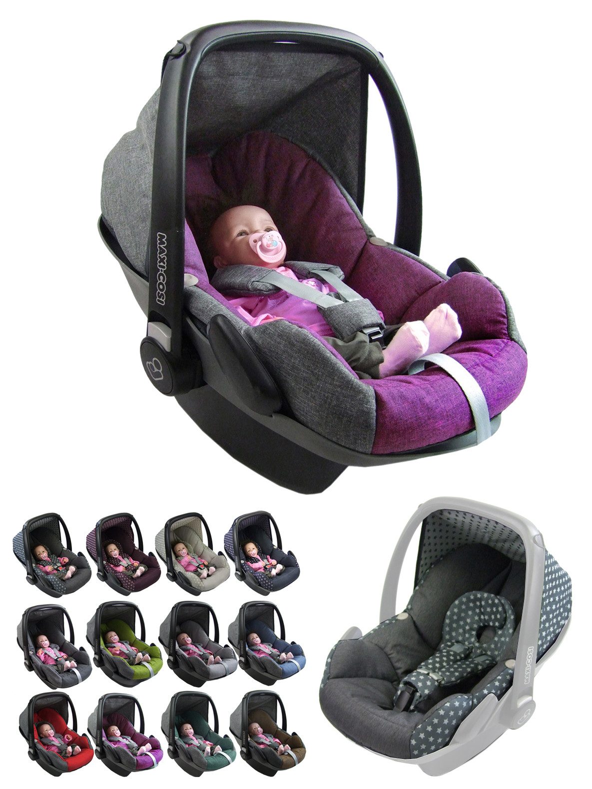 BambiniWelt by Rafael K. Babyschale Ersatzbezug kompatibel mit Maxi Cosi Pebble Babyschale 5-tlg, ab: 0+, bis: 14 Monate