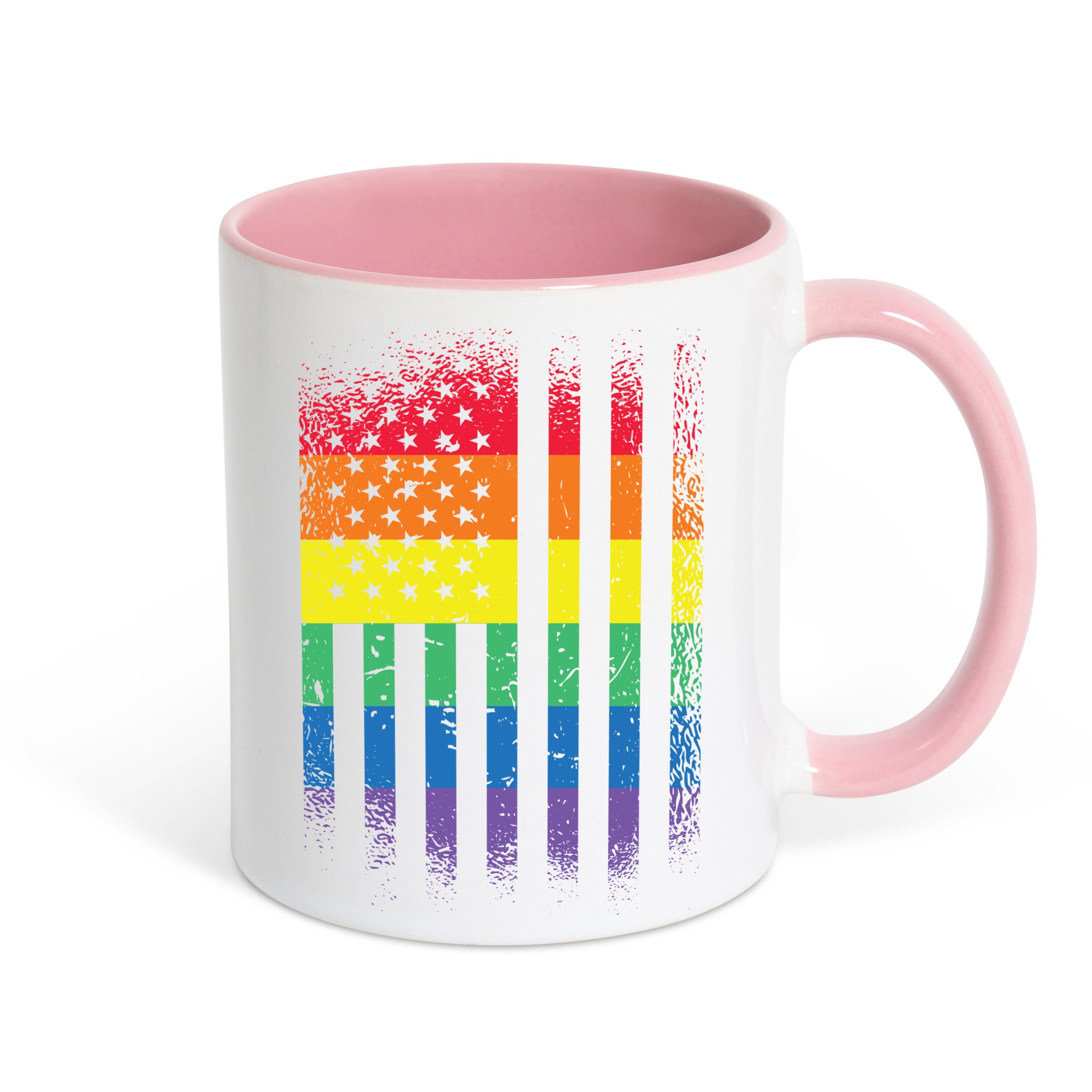 mit Pride Youth modischem Designz Geschenk, Tasse Flagge Amerika Kaffeetasse Keramik, Weiss/Rosa Print