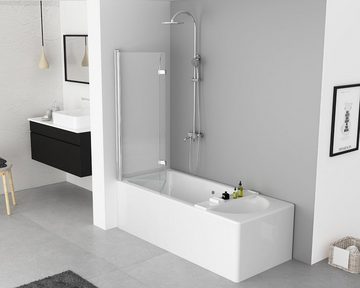 IMPTS Badewannenaufsatz, 6mm ESG Sicherheitsglas Nano Glas, Duschwand für Badewanne 2 TLG. Faltwand Duschtrennwand