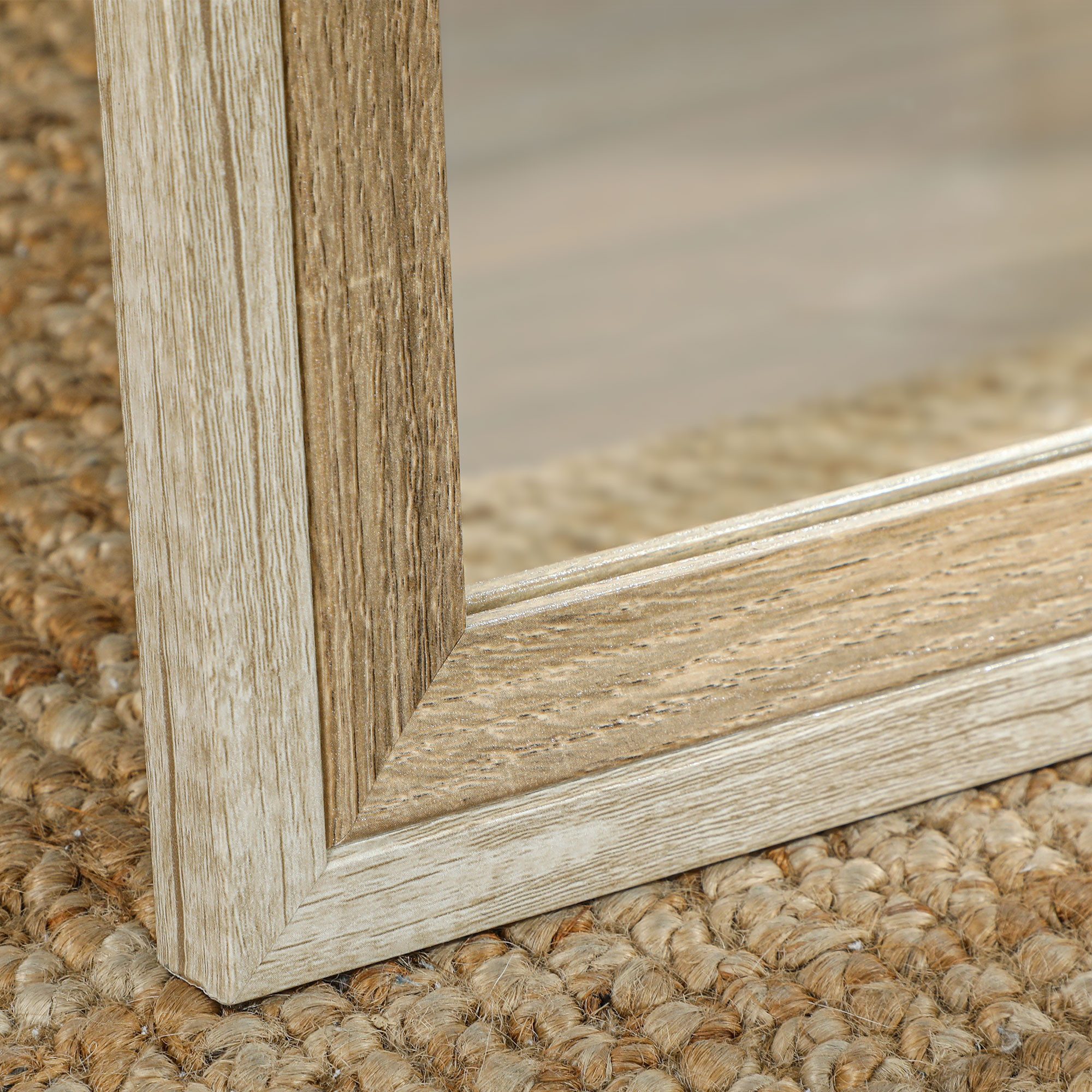 HOMCOM Standspiegel mit Zweifarben-Design (Ganzkörperspiegel, 1-St., Wandspiegel für Wohnzimmer, Schlafzimmer), 53,3 x 2,5 x 162,6 cm, Weiß+Naturholz