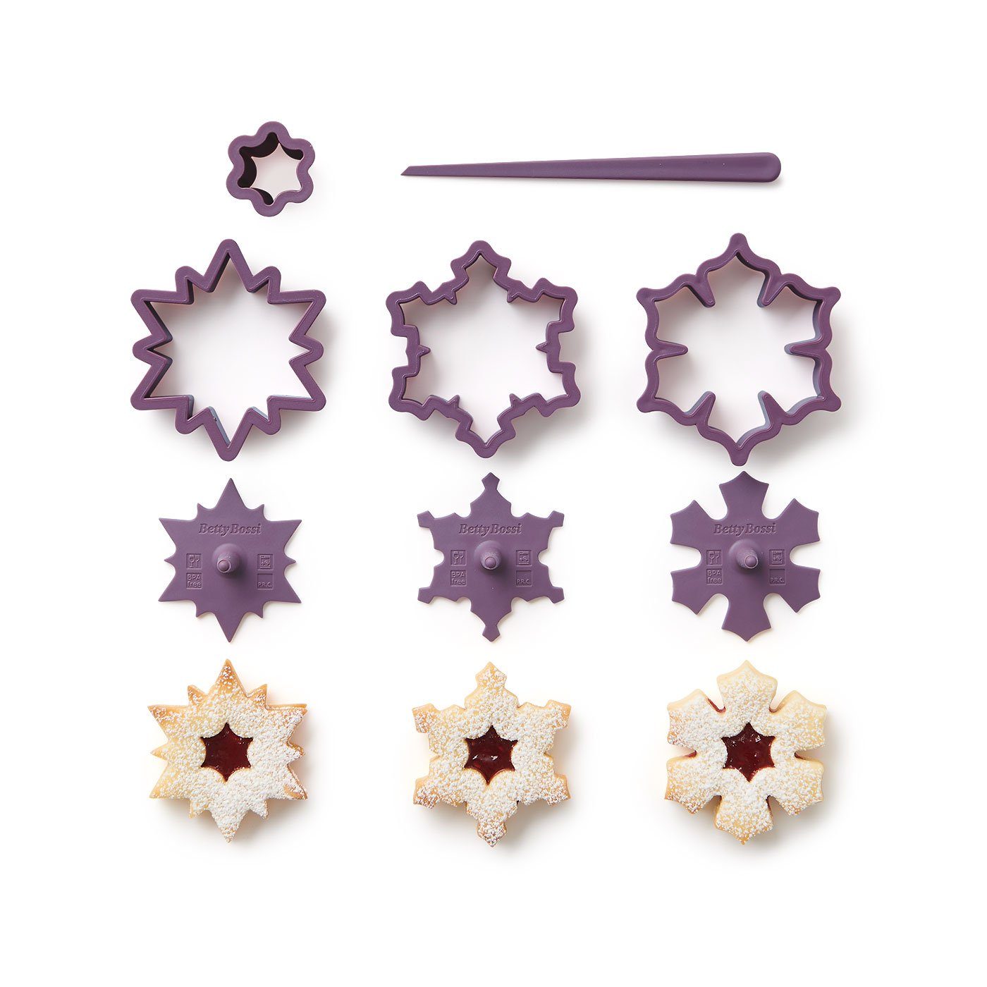 Betty Bossi Ausstechform Plätzchen Ausstecher für Spitzbuben in Schneeflockenform - 3er-Set, Kunststoff, (Set, 8-St), für Kekse und Plätzchen