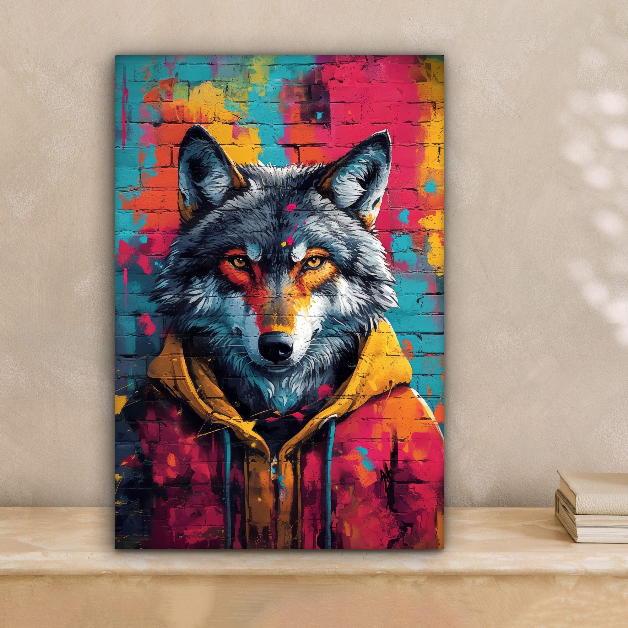 OneMillionCanvasses® Leinwandbild Graffiti - Wolf - Straßenkunst - Blau, Fotodruck (1 St), Wandbild, Deko Schlafzimmer Wohnzimmer Flur 20x20 cm – Bild 2 von 5