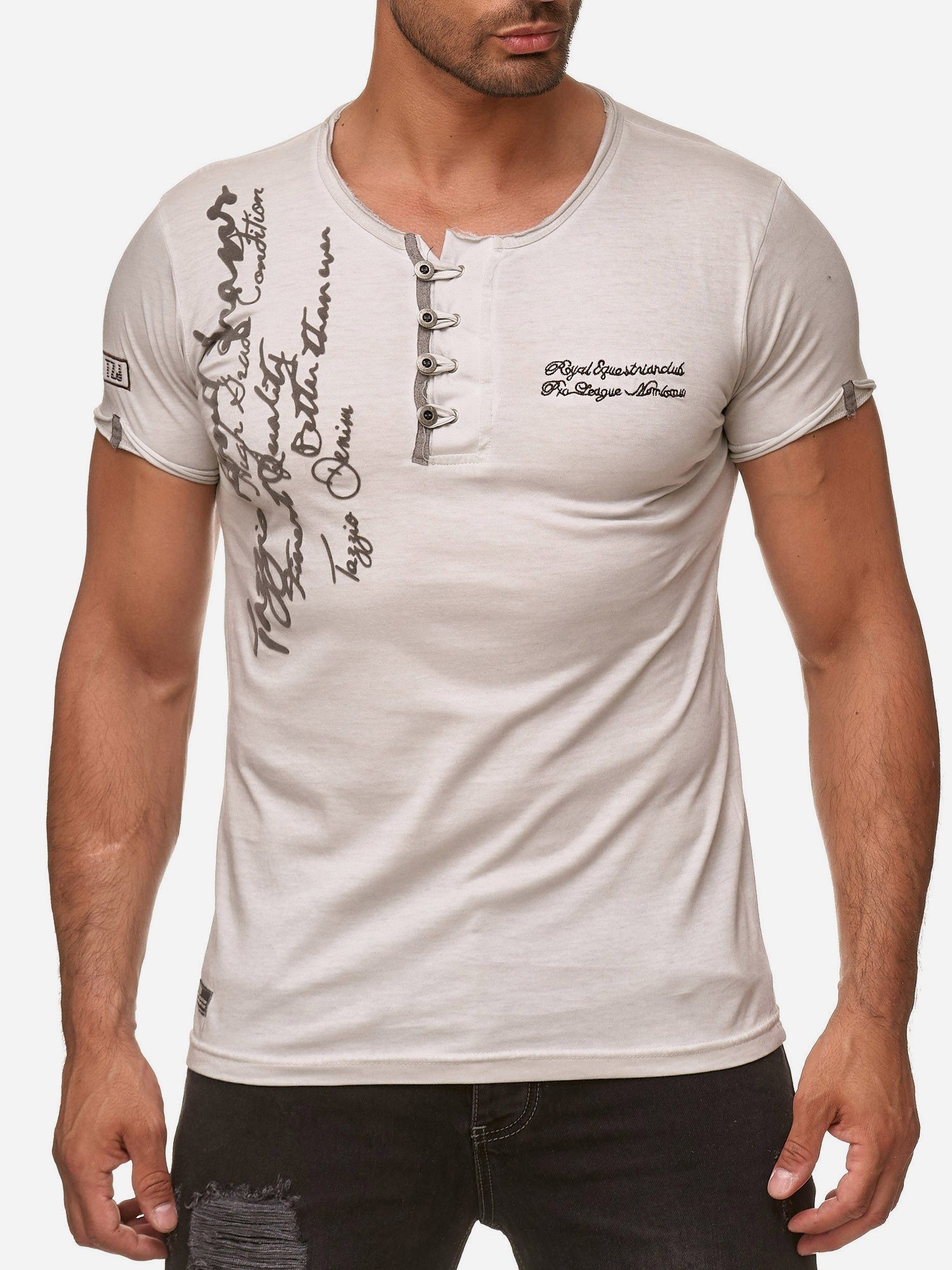 Tazzio T-Shirt 4050-1 Rundhalsshirt in Ölwaschung mit offenem Kragen und dezentem Used Look grau