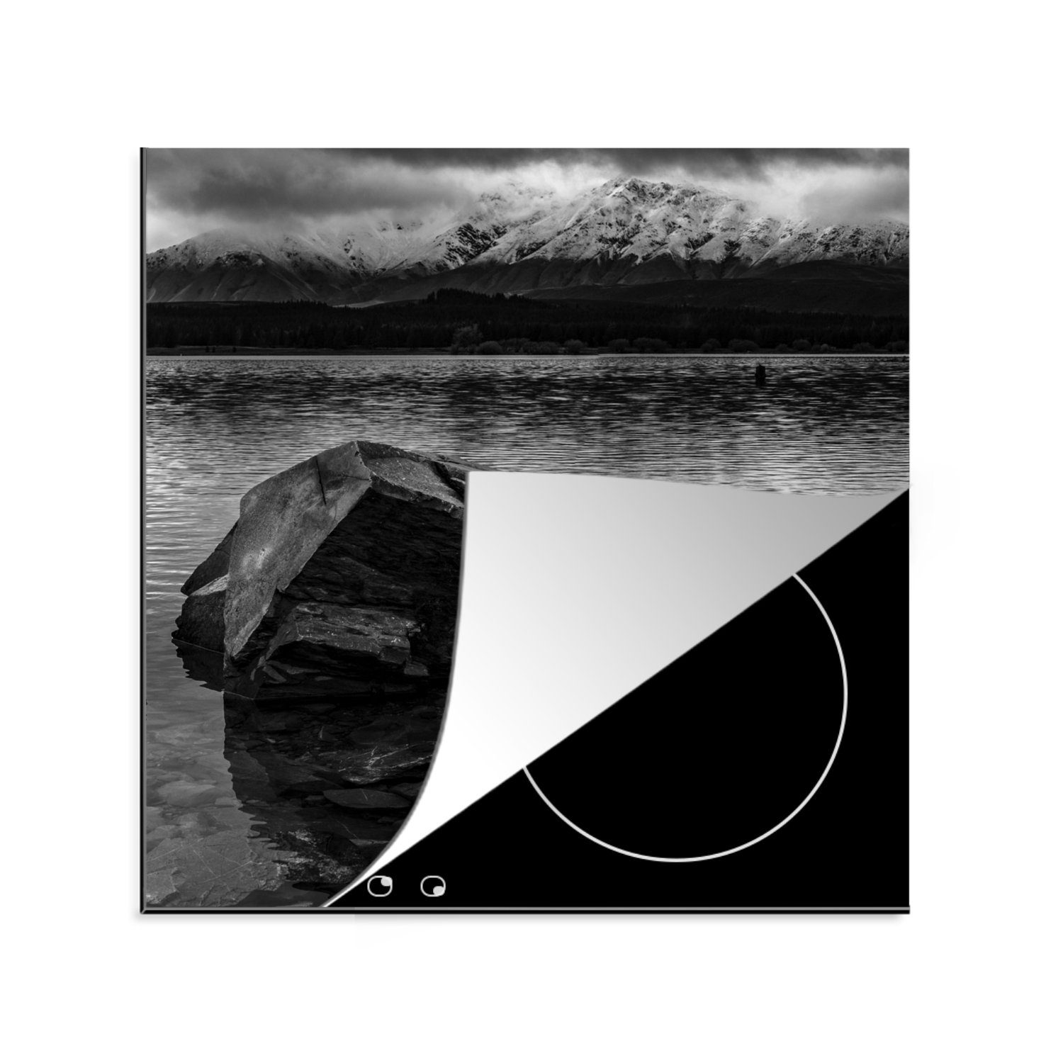 MuchoWow Herdblende-/Abdeckplatte Boulder - Stein - Schwarz - Weiß, Vinyl, (1 tlg), 78x78 cm, Ceranfeldabdeckung, Arbeitsplatte für küche