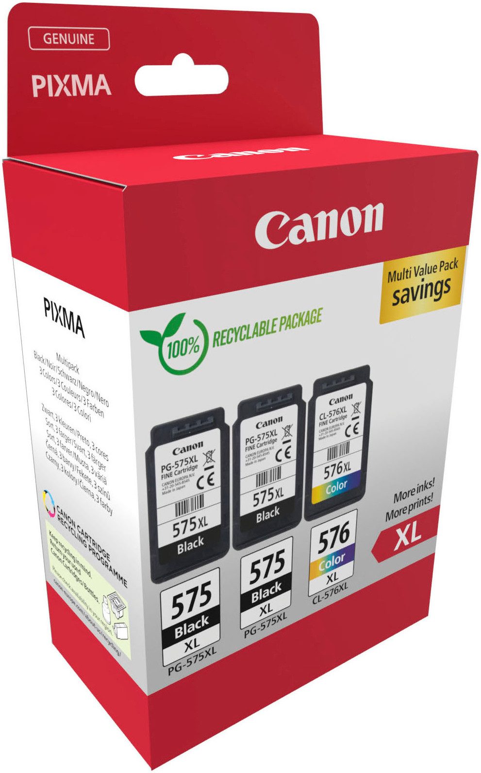 Canon Multipaket mit zwei ergiebigen Canon PG-575XL / einer CL-576XL Tintenpatrone (Packung, 3-tlg)