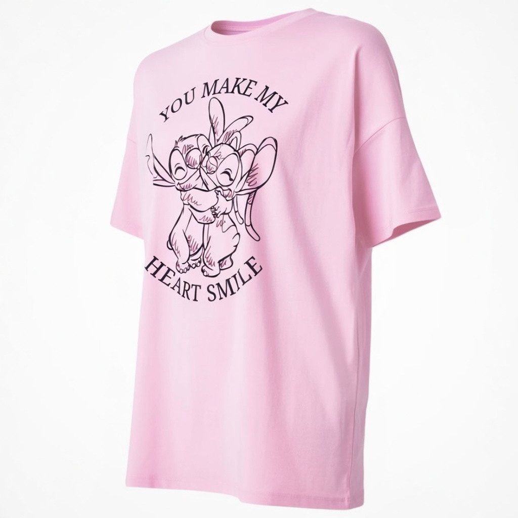 Lilo & Stitch T-Shirt Lilo & Stitch T-Shirt, 100% Baumwolle, Größen S bis L, Stitch & Angel