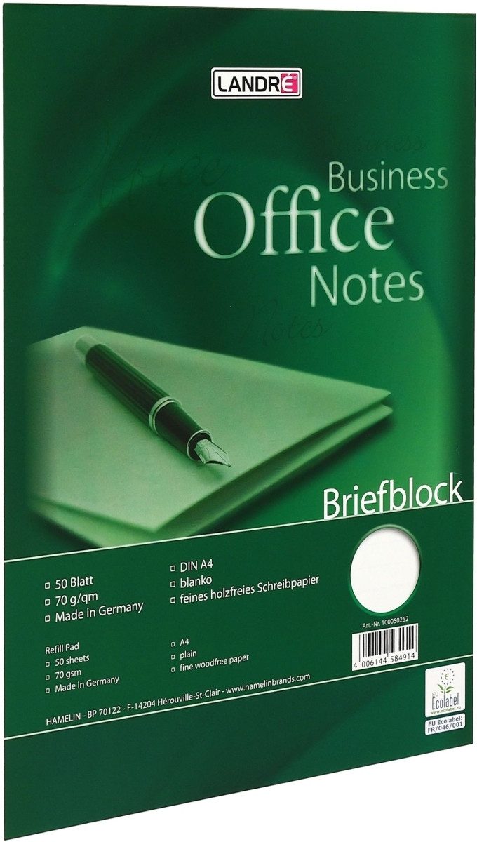 LANDRE Notizblock Briefblock A4 50 Blatt blanko 70g/qm holzfrei weiß Packung mit 10 Stüc
