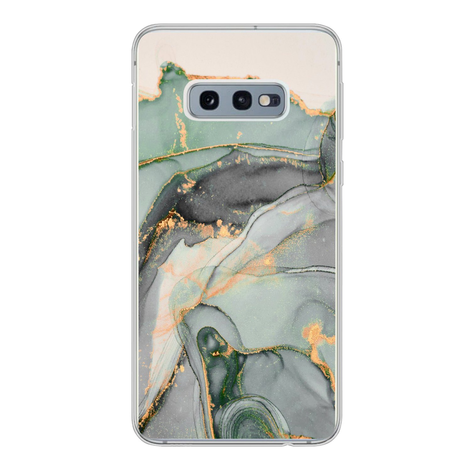 MuchoWow Handyhülle für Samsung Galaxy S10e Gold - Marmor - Grün - Luxus - Glitzer - Marmo, Phone Case, Silikon, Schutzhülle Dünn