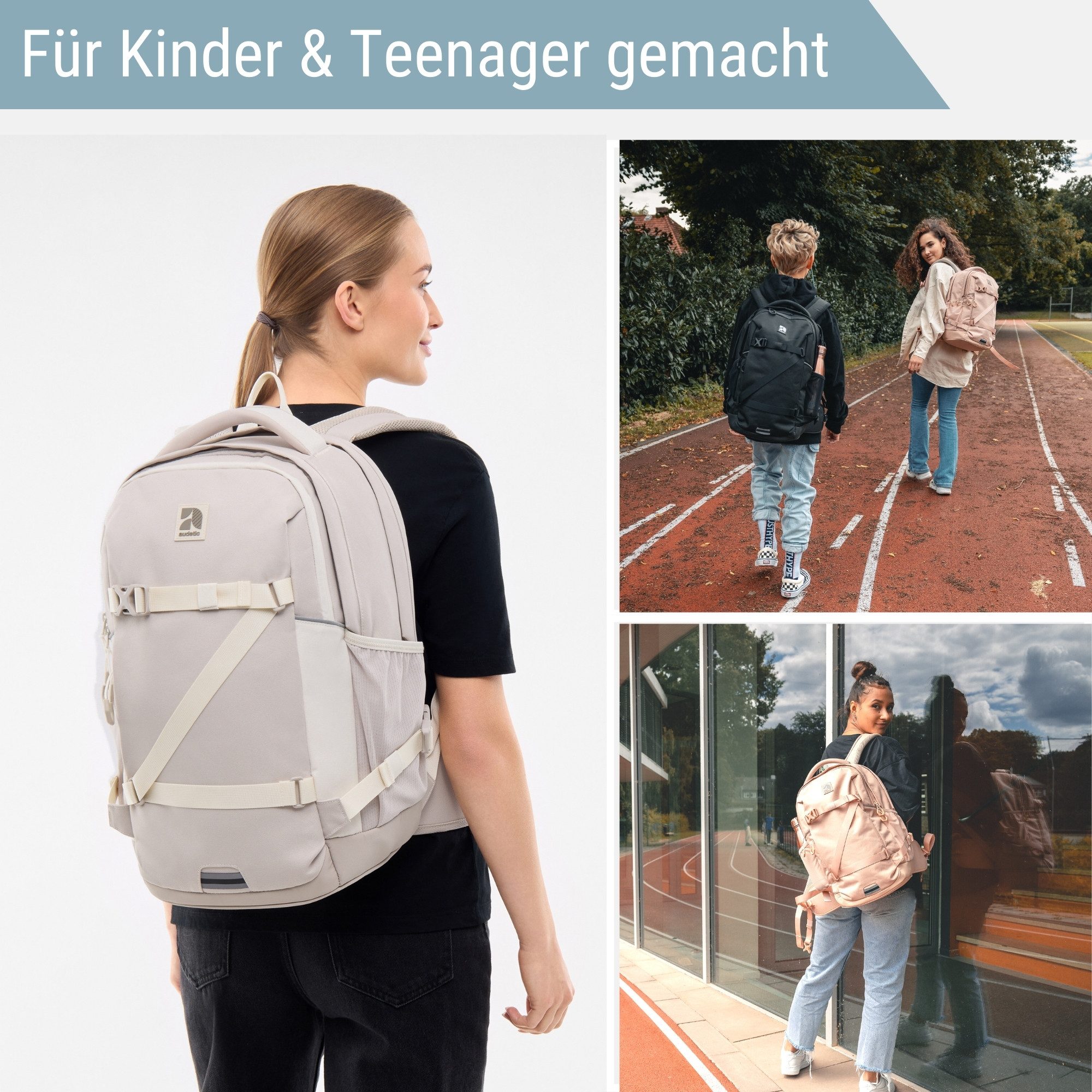 audetic Schulrucksack Cosmo Rucksack Schule Mädchen Jungen Teenager (1-tlg), Ergonomisch, Gepolstert, Wasserabweisend