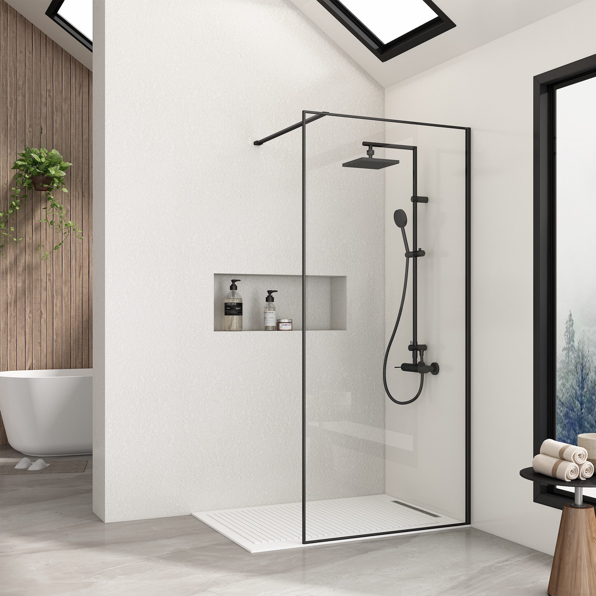 welltime Walk-in-Dusche Frame, Einscheibensicherheitsglas, Rundumrahmen, auch mit stabilisierendem Eckregal in der Plus Variante