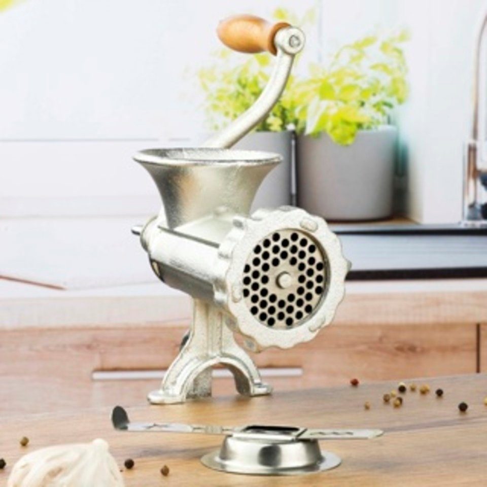 Haushalt International Fleischwolf Fleischwolf mit Schraubvorrichtung Lochscheibe aus Edelstahl, Größe 8