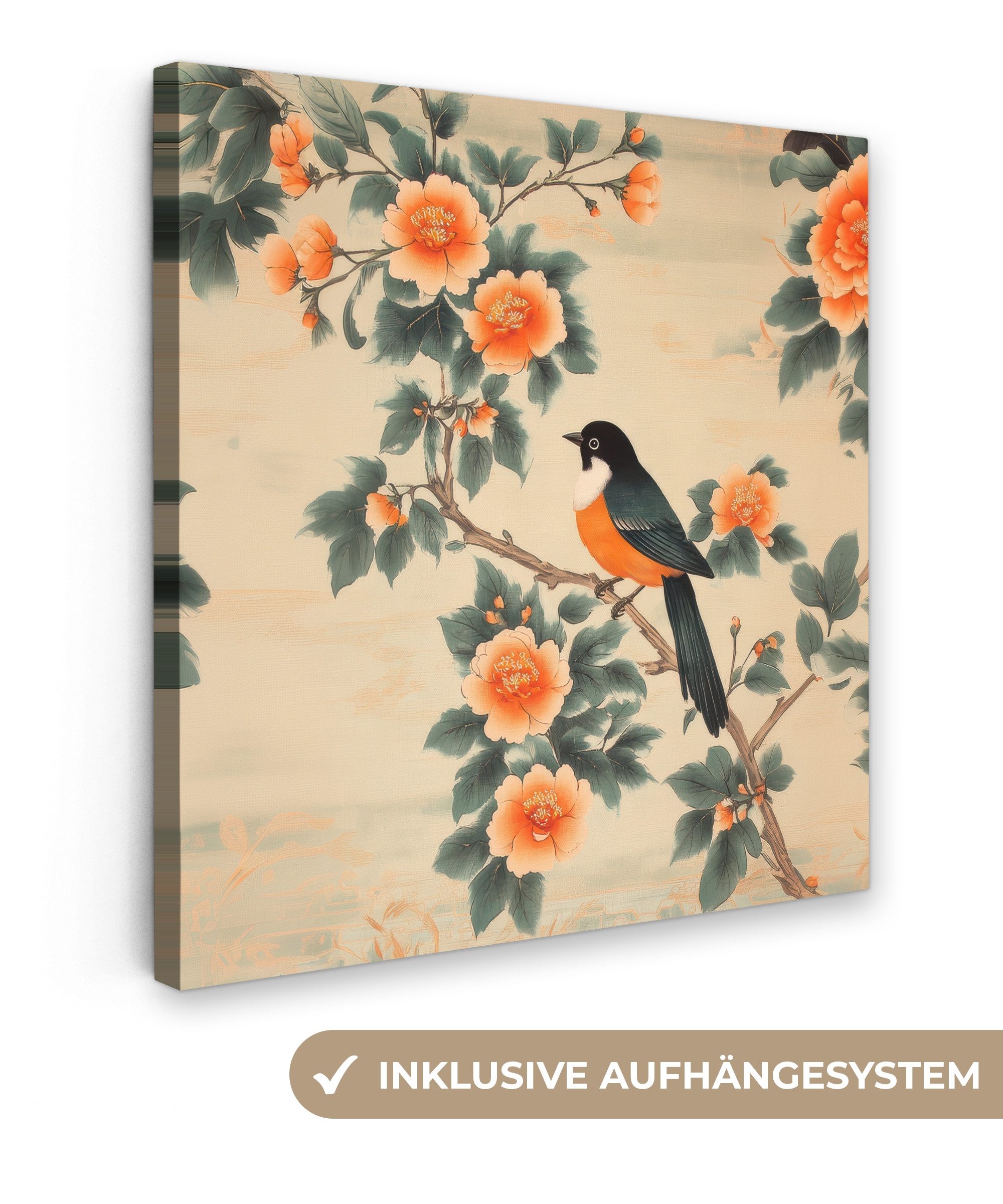 OneMillionCanvasses® Leinwandbild Vogel - Zweig - Blumen - Orange, Fotodruc günstig online kaufen