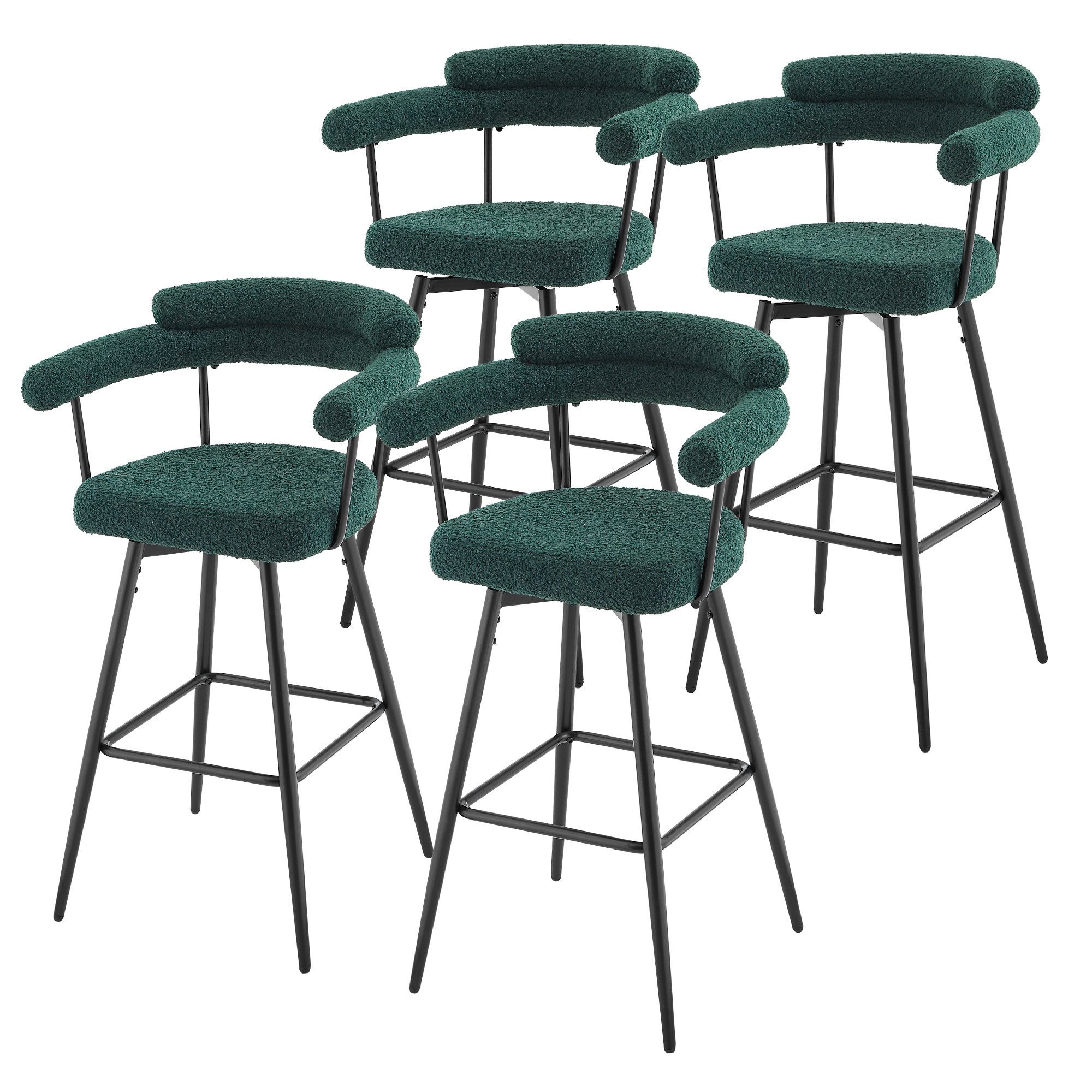 ML-DESIGN Barhocker Gepolsterter Barstuhl mit Rückenlehne und Fußstütze, 360° drehbar (4 St), 4er Set Bistrohocker aus Teddy-Stoff, Drehstuhl Hocker Tresenhocker