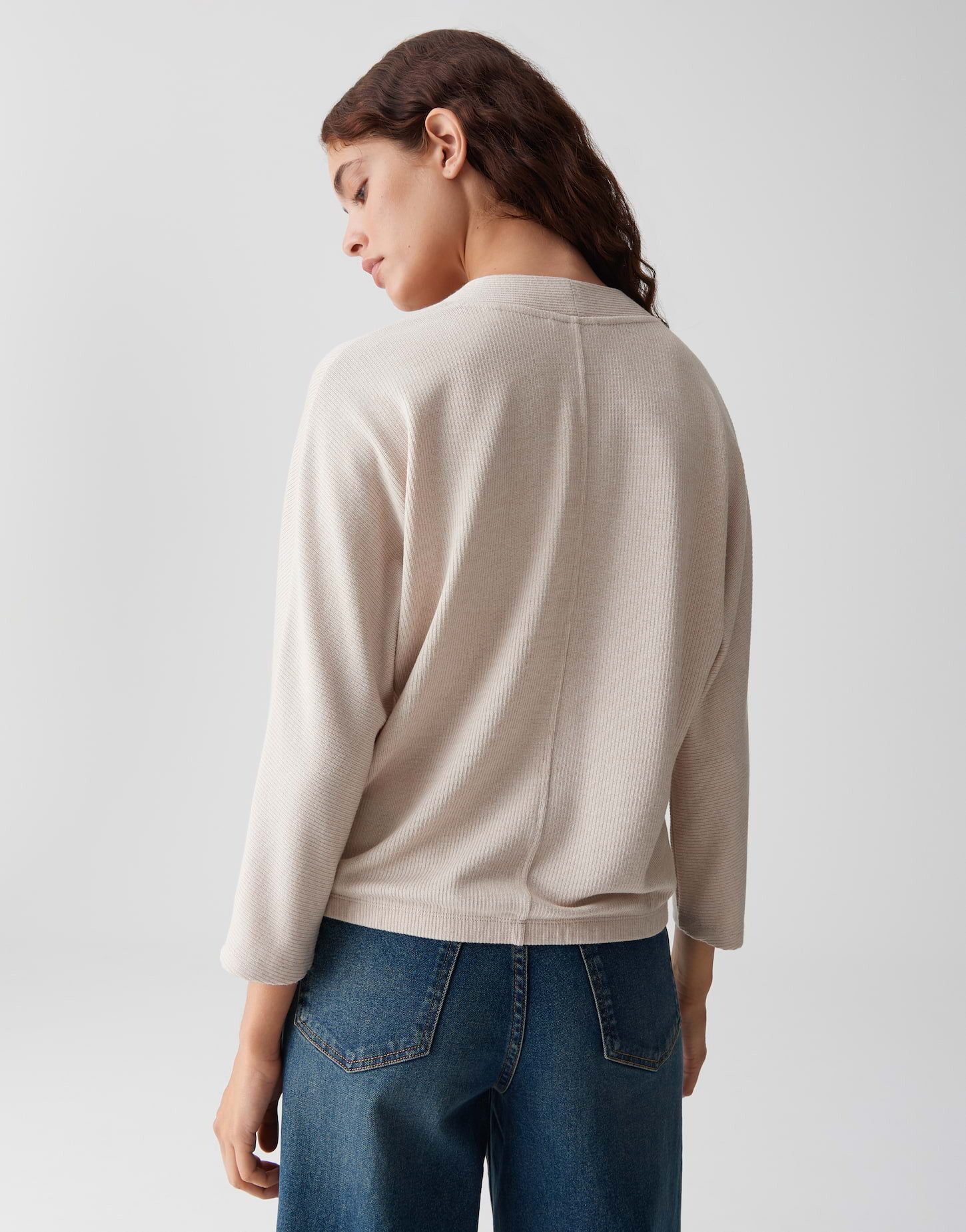 OPUS 3/4-Arm-Shirt SLUTO aus Jersey SLUTO Loose Jerseyshirt schmal zulaufend, überschnittener 3/4 Arm, V-Ausschnitt