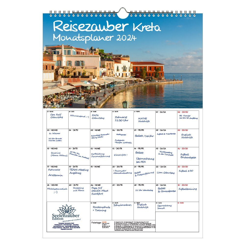 Seelenzauber Wandkalender Reisezauber Kreta Planer DIN A3 Kalender für 2024 Heraklion Griechenla