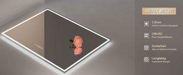 Dripex Badspiegel Badezimmerspiegel Led, 3-fache Bildvergrößerung/ uhr/ steckdose/ 3 Lichtfarbe/ Beschlagfrei