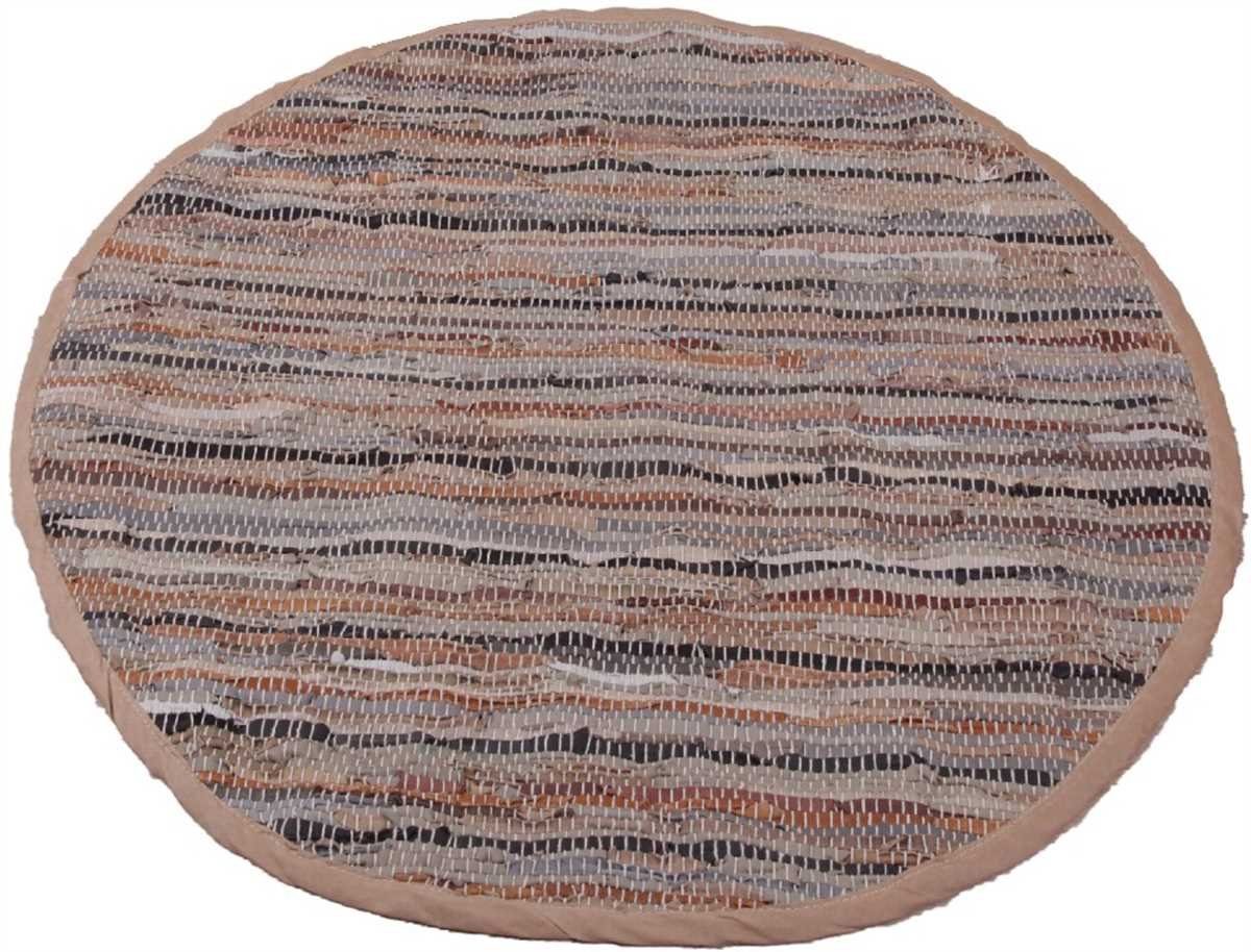 Lederteppich, Echt-Leder, - Braun Fleckerlteppich aus Flicken Bestlivings, handgefertigt Teppich, rund, Flickenteppich