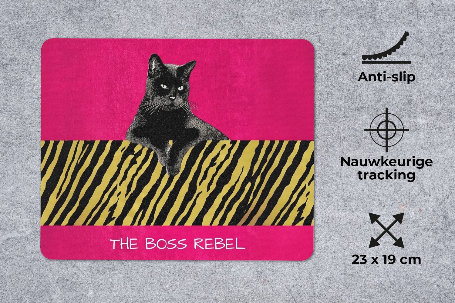 MuchoWow Mauspad Katze - Boss - Rosa - Tigerdruck (1-St), Gaming, Mousepad Klein, Büro Zubehör, Mausunterlage, 23x19 cm