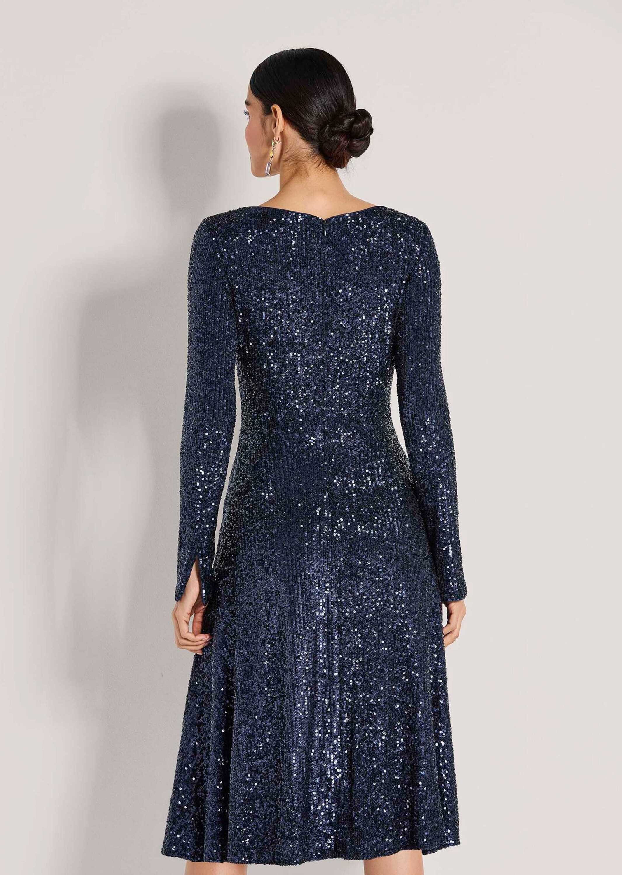 MADELEINE Midikleid Abendkleid mit Glanzeffekt Stilvolles Eventkleid mit U-Boot-Ausschnitt und Langarm