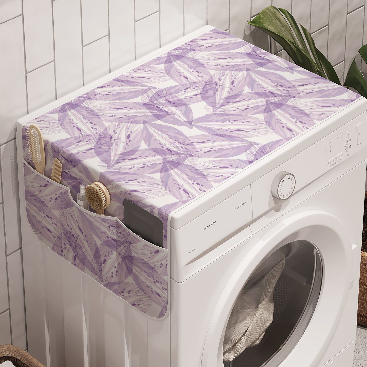 Abakuhaus Badorganizer Anti-Rutsch-Stoffabdeckung für Waschmaschine und Trockner, Pastell Monochrome Lilac Leafage