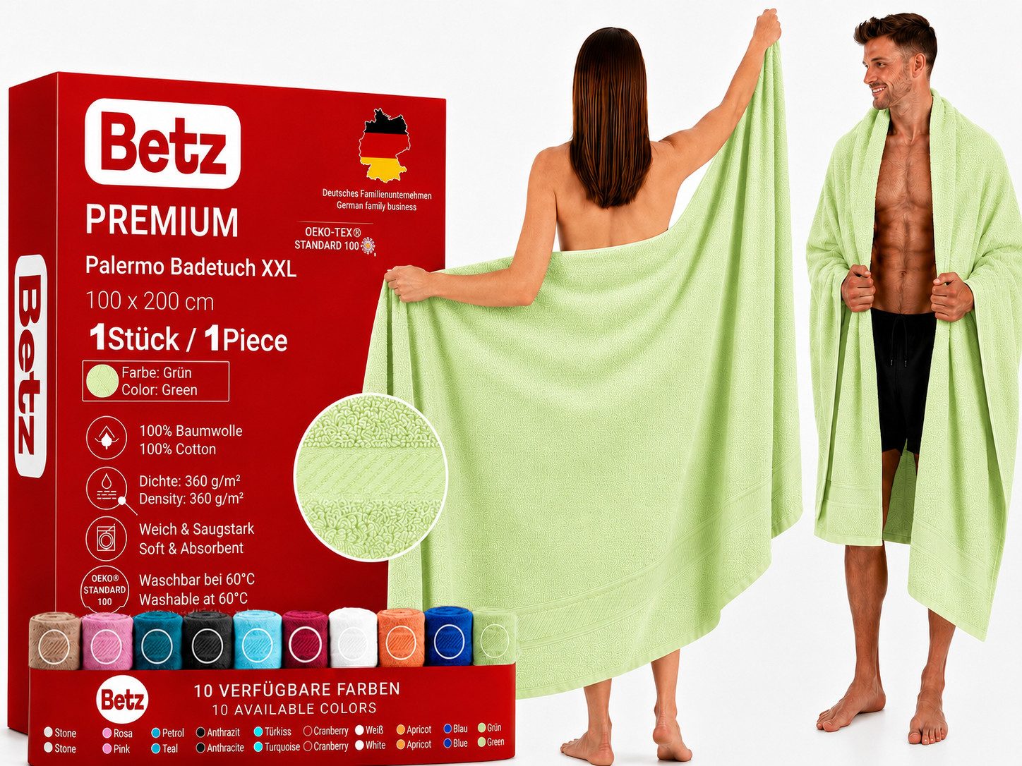 Betz Badetuch XXL 100x200 cm Palermo Saunatuch & Strandtuch Pflegeleicht & saugstark, 100% Baumwolle (1 Stück, 1-St)