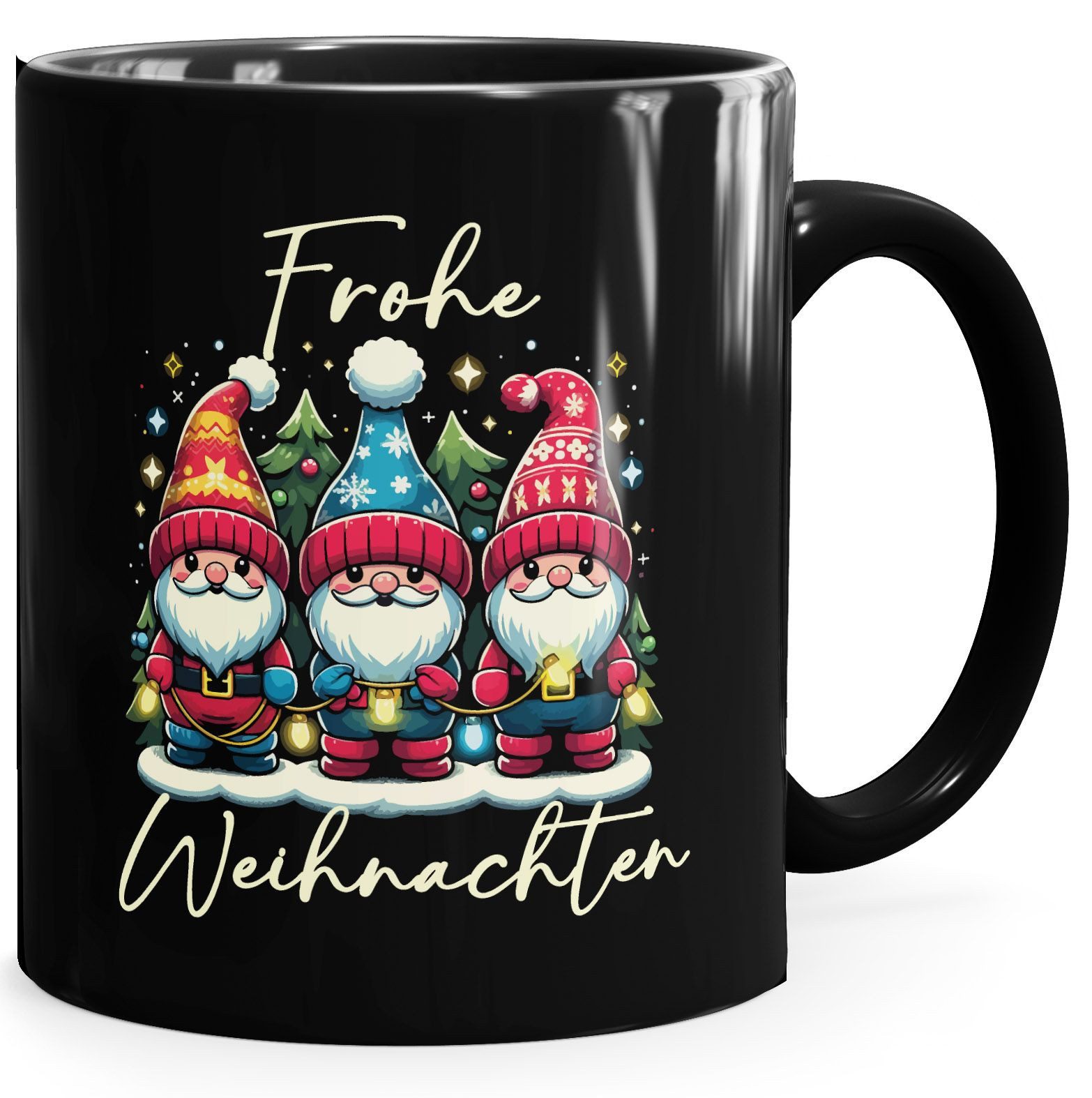 MoonWorks Tasse Tasse Schriftzug Frohe Weihnachten Wichtel Aufdruck Geschenkidee, Keramik