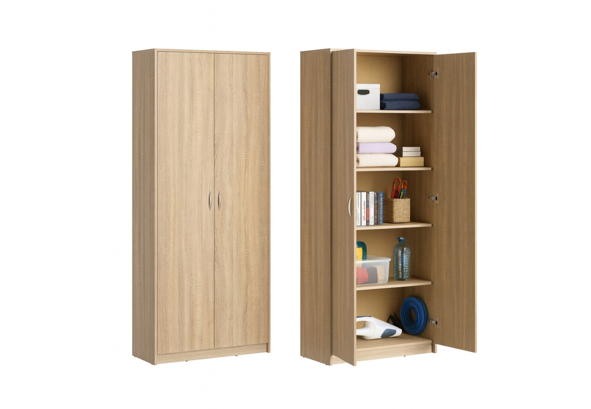 Home Collective Mehrzweckschrank Schrank Aktenschrank Hochschrank Mehrzweckschrank 2-türig 5 Fächer (74 cm breit aus Laminatplatte und hochwertigen Polymergriffen) robust & vielseitig viel Stauraum 74x35x180 (BxTxH) sonoma